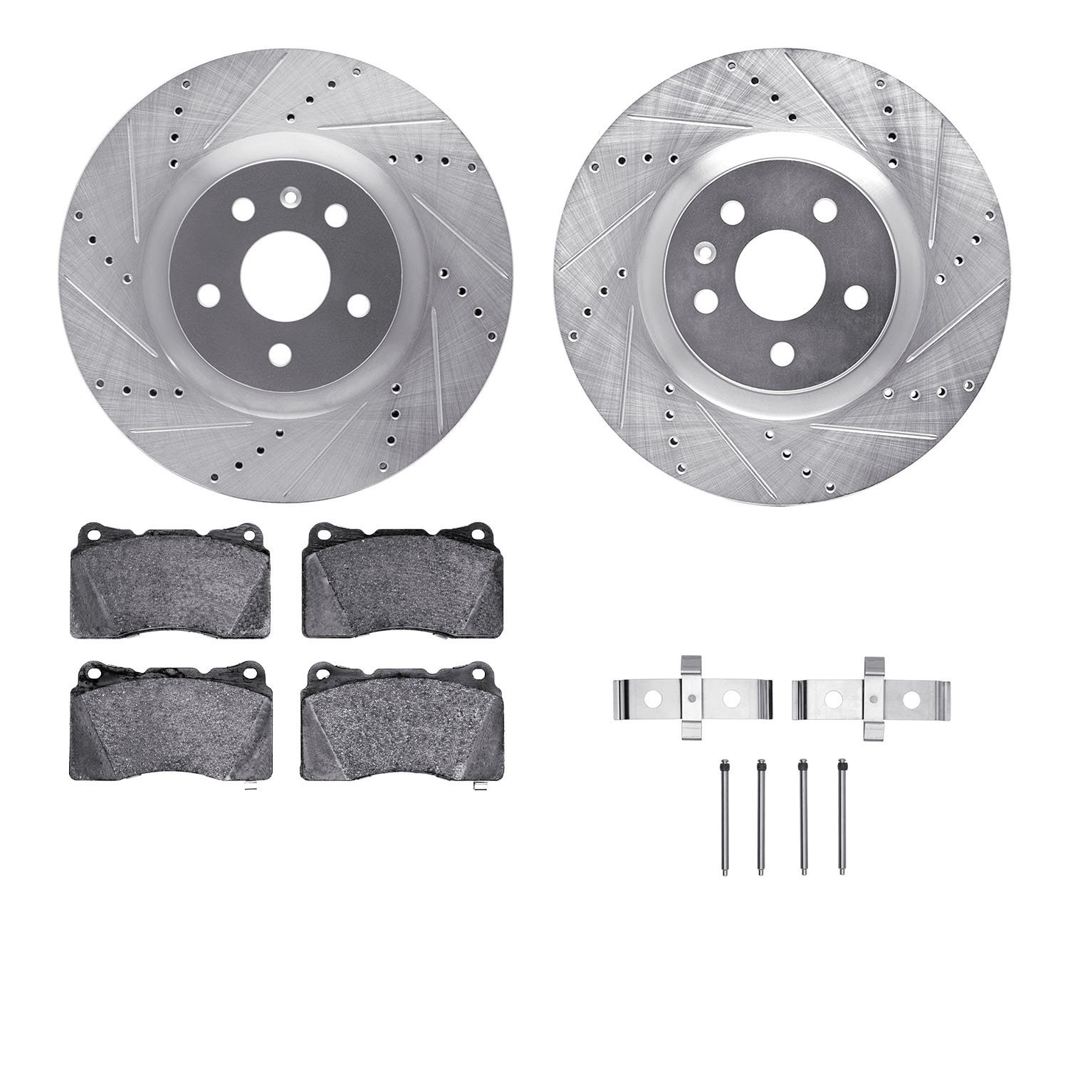 7312-45020 Drilled/Slotted Brake Rotor with 3000-Series Ceramic Brake Pads Kit & Hardware [Silver], 2009-2013 GM, Position: Fron