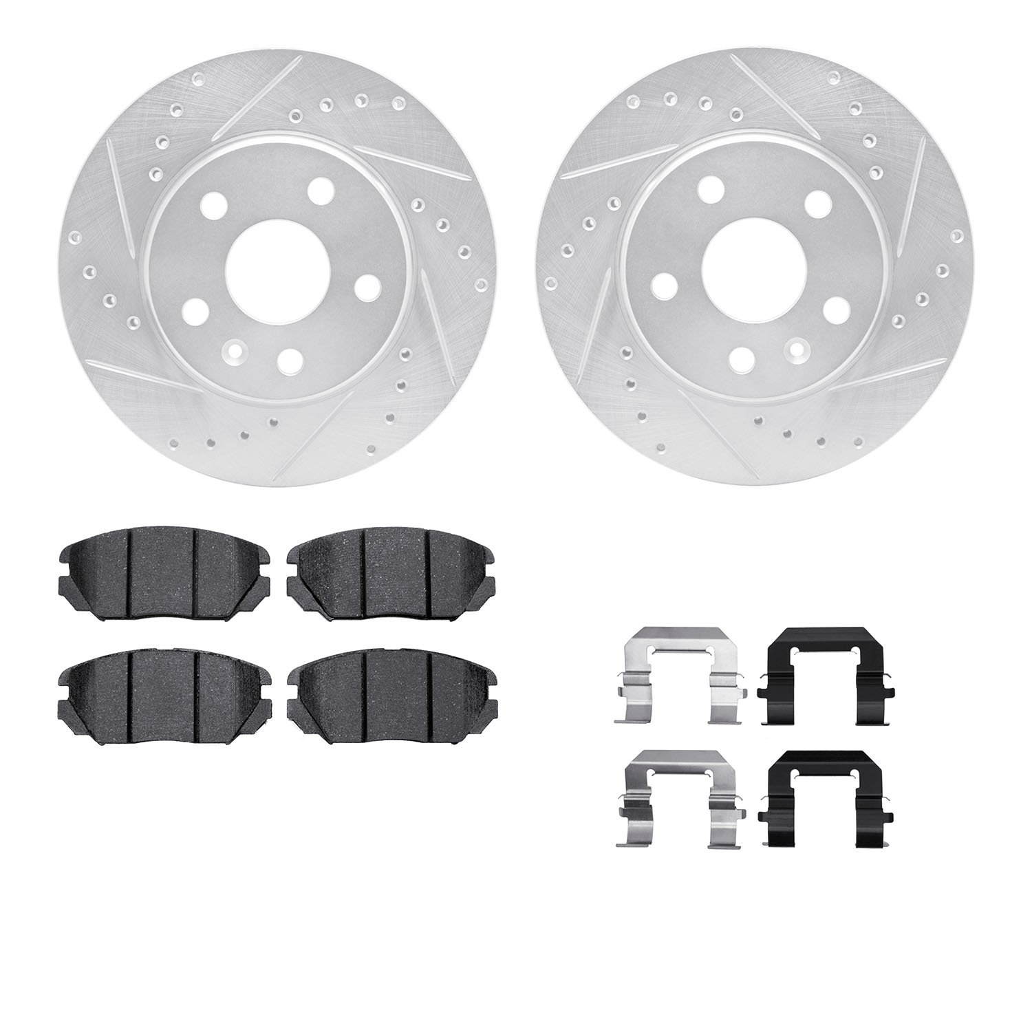 7312-45021 Drilled/Slotted Brake Rotor with 3000-Series Ceramic Brake Pads Kit & Hardware [Silver], 2011-2016 GM, Position: Fron