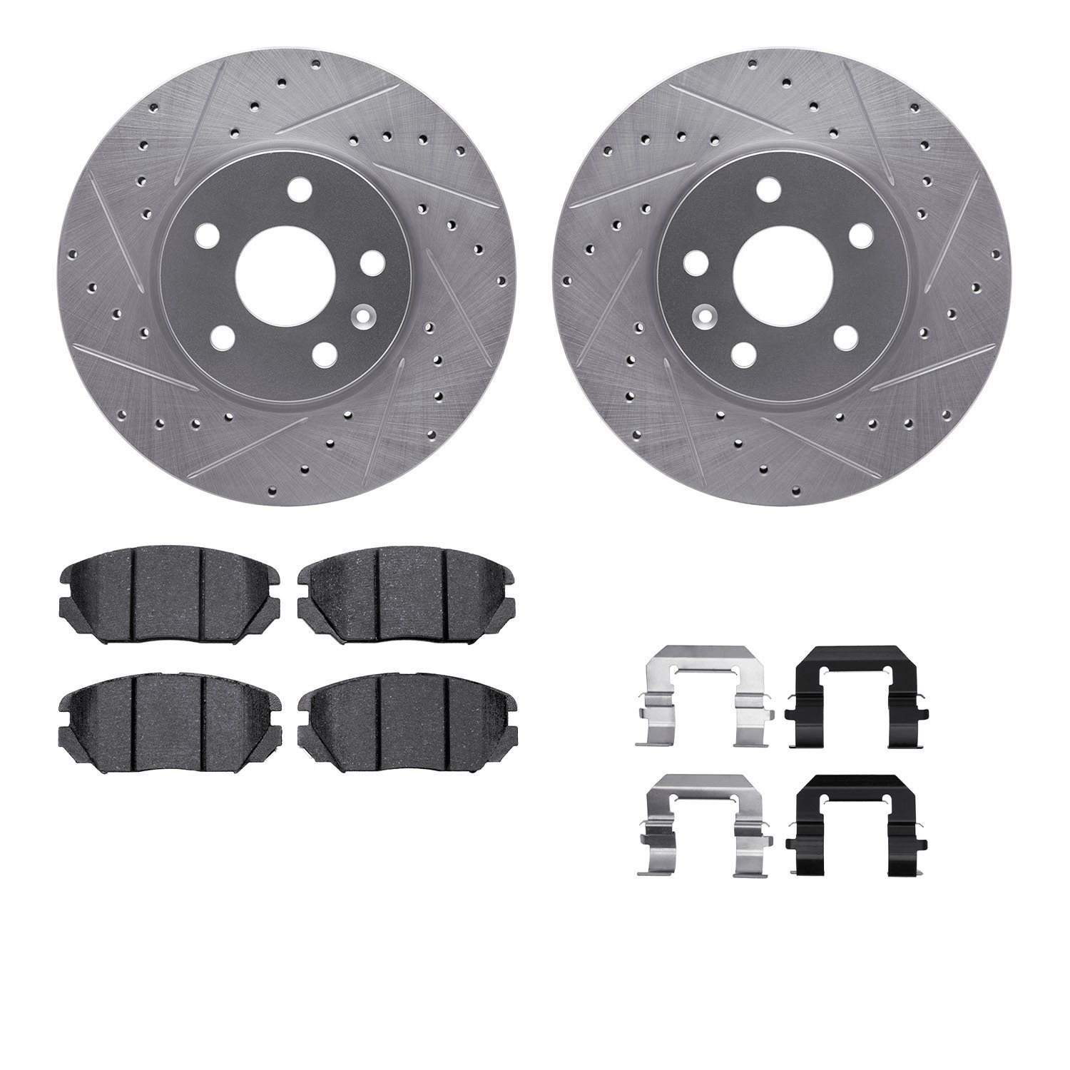 7312-45022 Drilled/Slotted Brake Rotor with 3000-Series Ceramic Brake Pads Kit & Hardware [Silver], 2010-2020 GM, Position: Fron