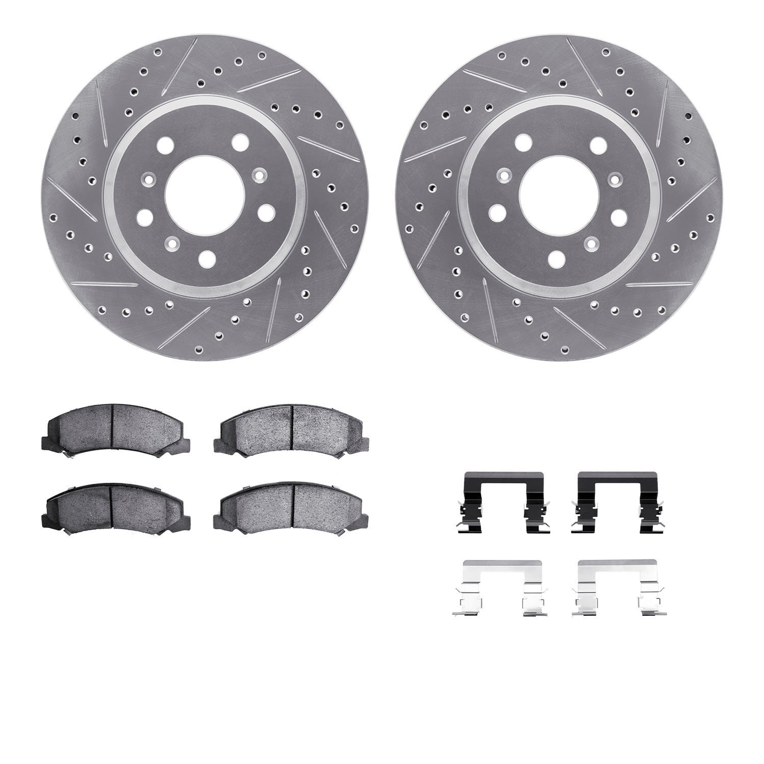 7312-45023 Drilled/Slotted Brake Rotor with 3000-Series Ceramic Brake Pads Kit & Hardware [Silver], 2006-2016 GM, Position: Fron