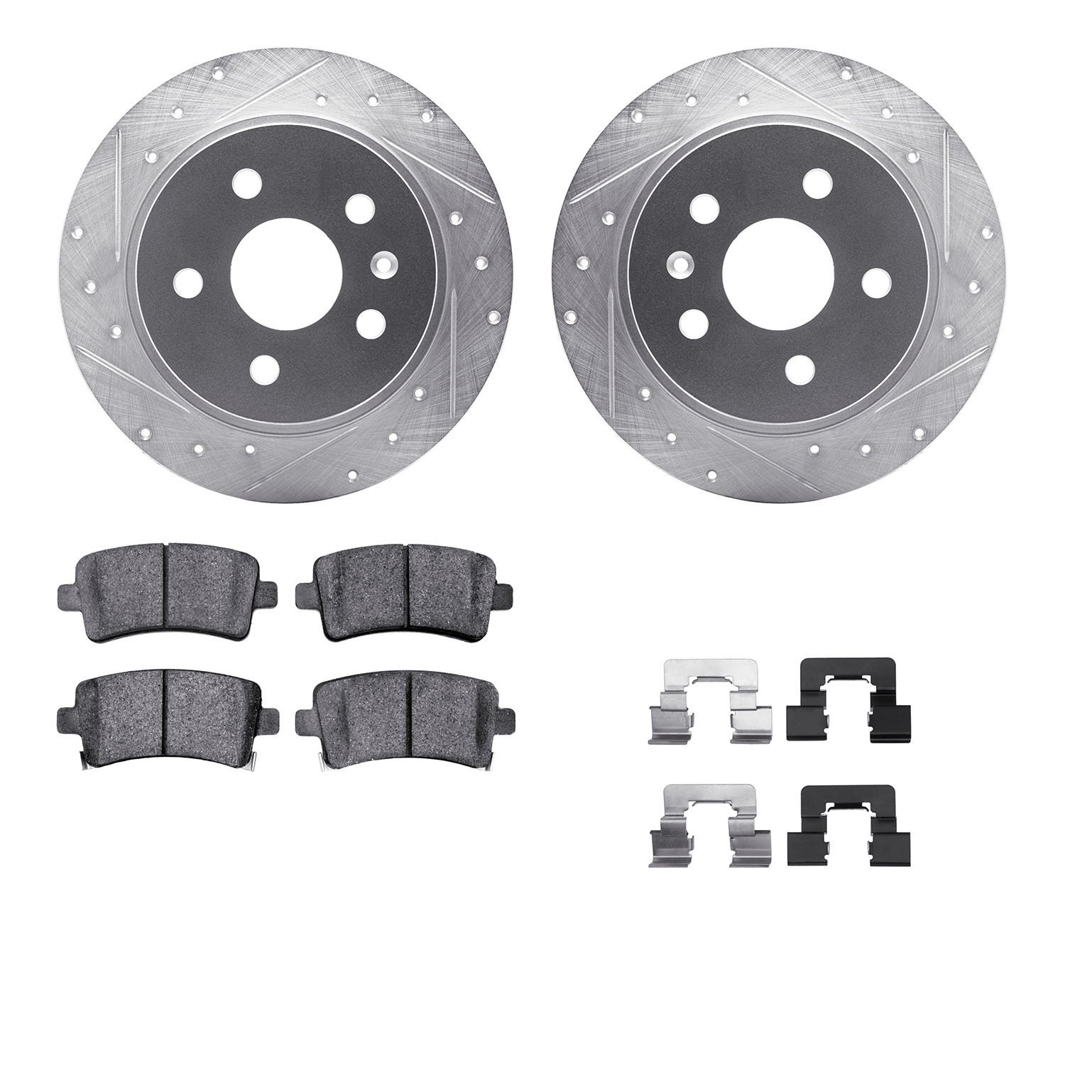 7312-45026 Drilled/Slotted Brake Rotor with 3000-Series Ceramic Brake Pads Kit & Hardware [Silver], 2011-2016 GM, Position: Rear