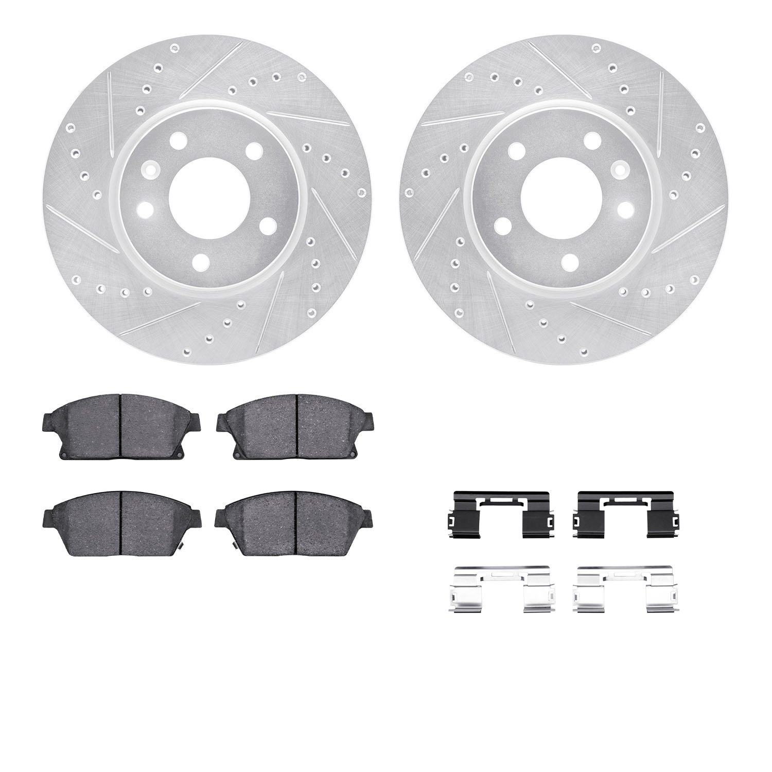 7312-45028 Drilled/Slotted Brake Rotor with 3000-Series Ceramic Brake Pads Kit & Hardware [Silver], 2011-2017 GM, Position: Fron