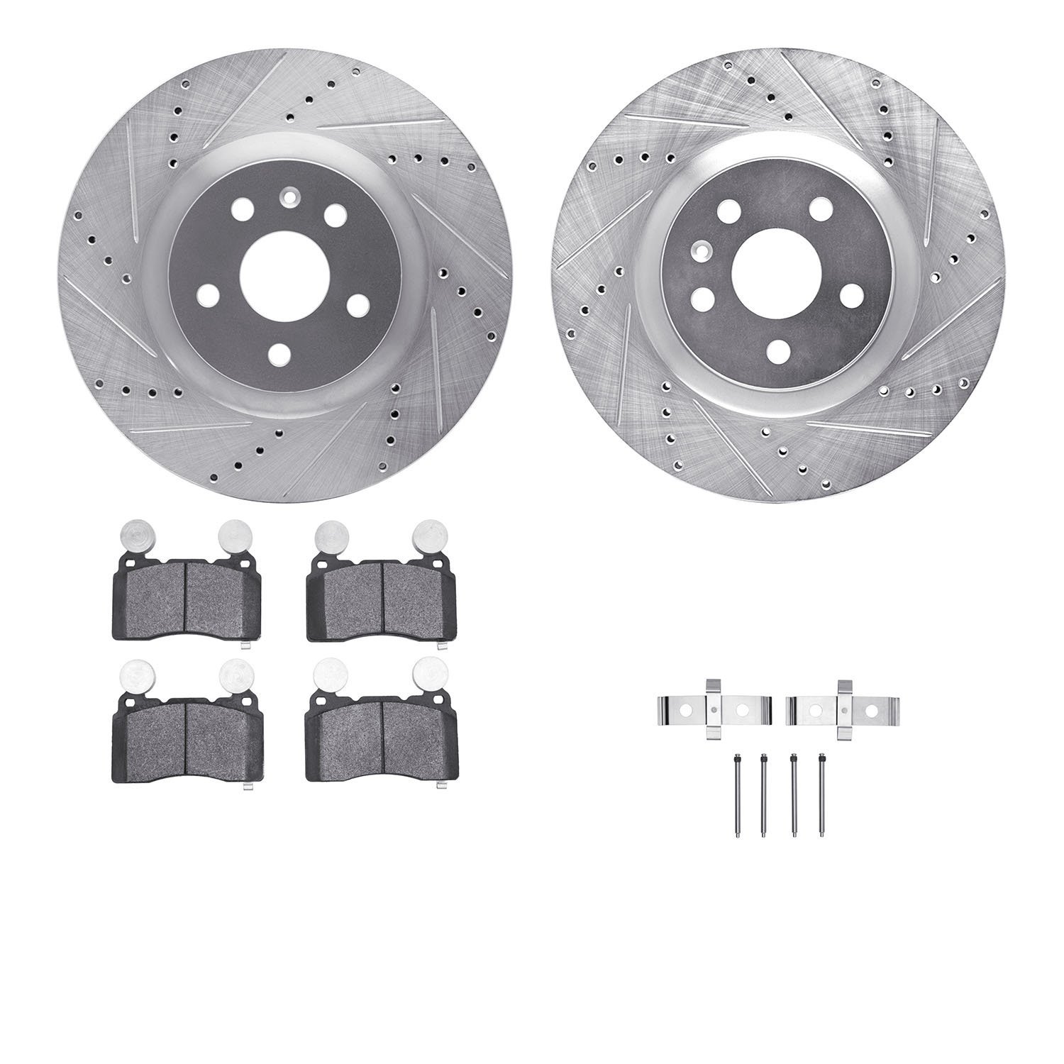 7312-45030 Drilled/Slotted Brake Rotor with 3000-Series Ceramic Brake Pads Kit & Hardware [Silver], 2010-2015 GM, Position: Fron