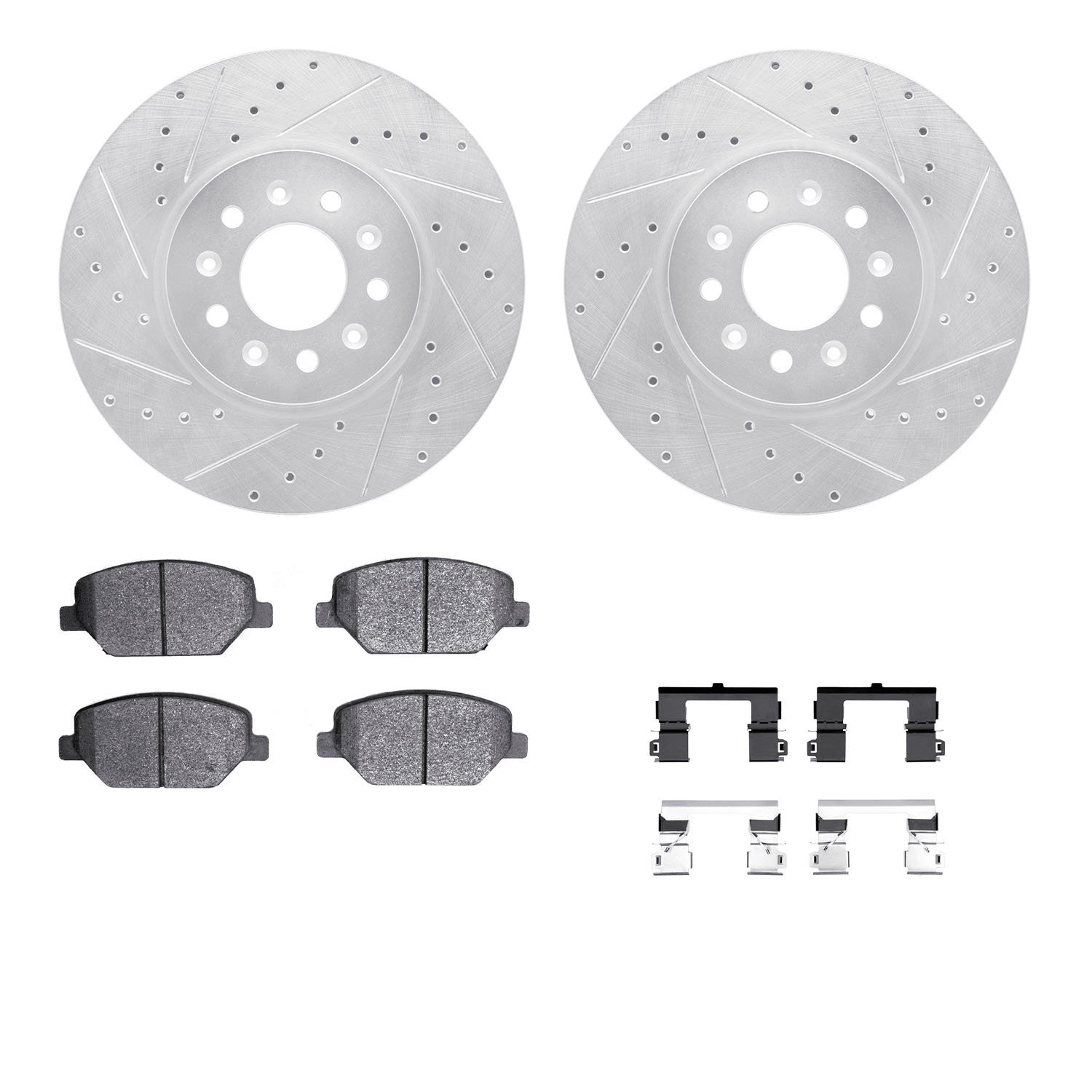 7312-45031 Drilled/Slotted Brake Rotor with 3000-Series Ceramic Brake Pads Kit & Hardware [Silver], 2016-2020 GM, Position: Fron