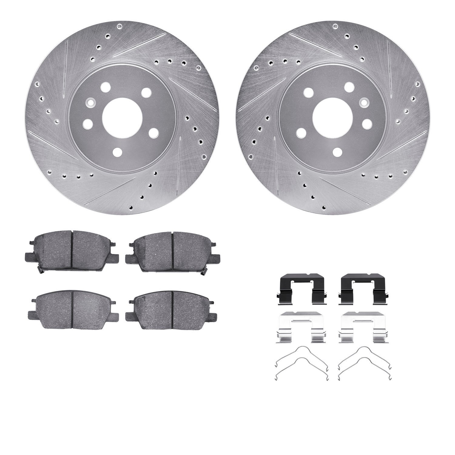 7312-45032 Drilled/Slotted Brake Rotor with 3000-Series Ceramic Brake Pads Kit & Hardware [Silver], Fits Select GM, Position: Fr