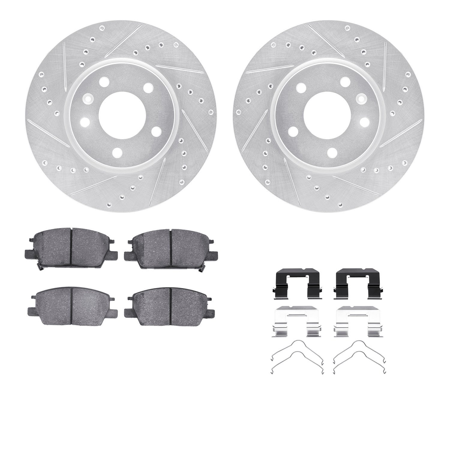 7312-45033 Drilled/Slotted Brake Rotor with 3000-Series Ceramic Brake Pads Kit & Hardware [Silver], 2016-2020 GM, Position: Fron