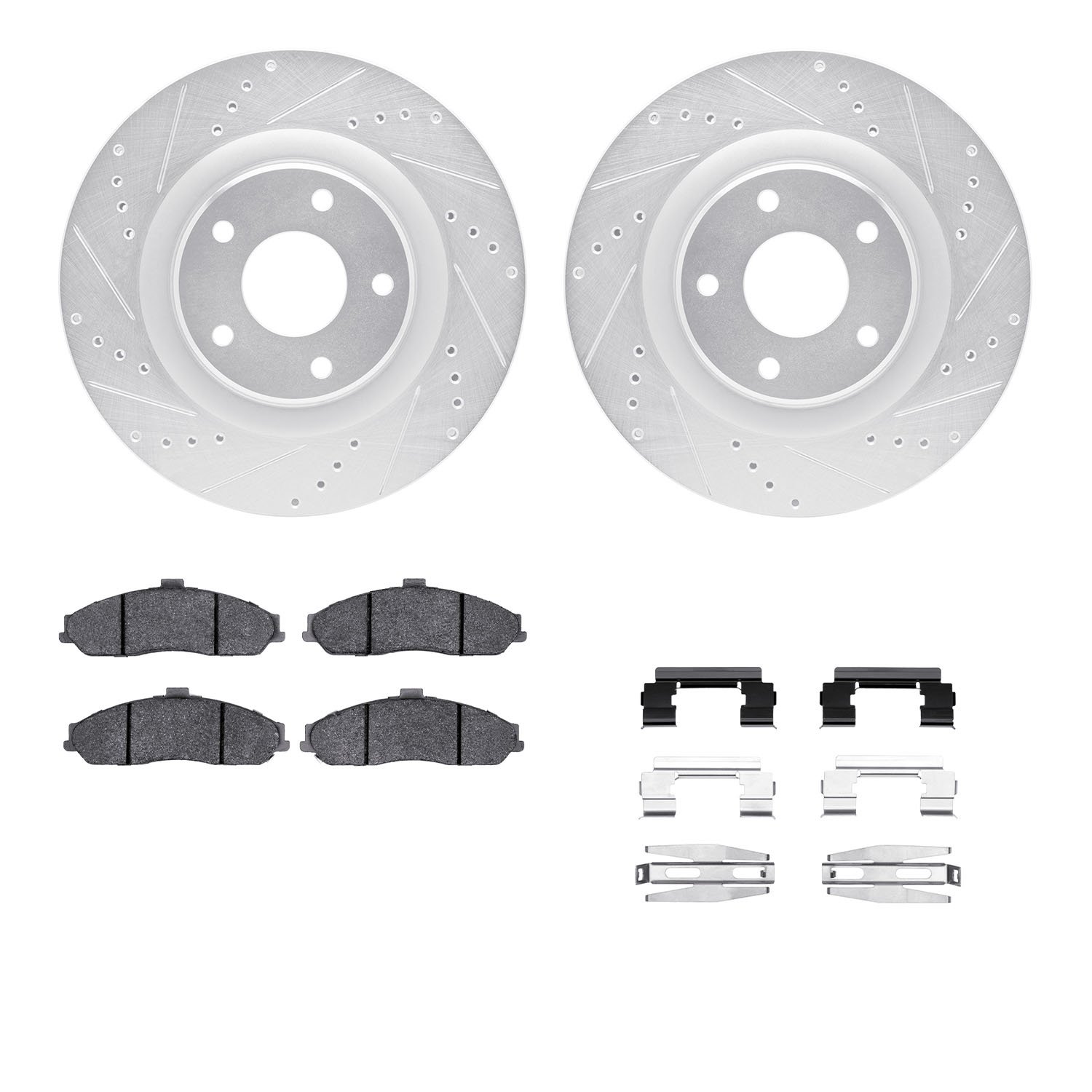 7312-46013 Drilled/Slotted Brake Rotor with 3000-Series Ceramic Brake Pads Kit & Hardware [Silver], 2010-2013 GM, Position: Fron