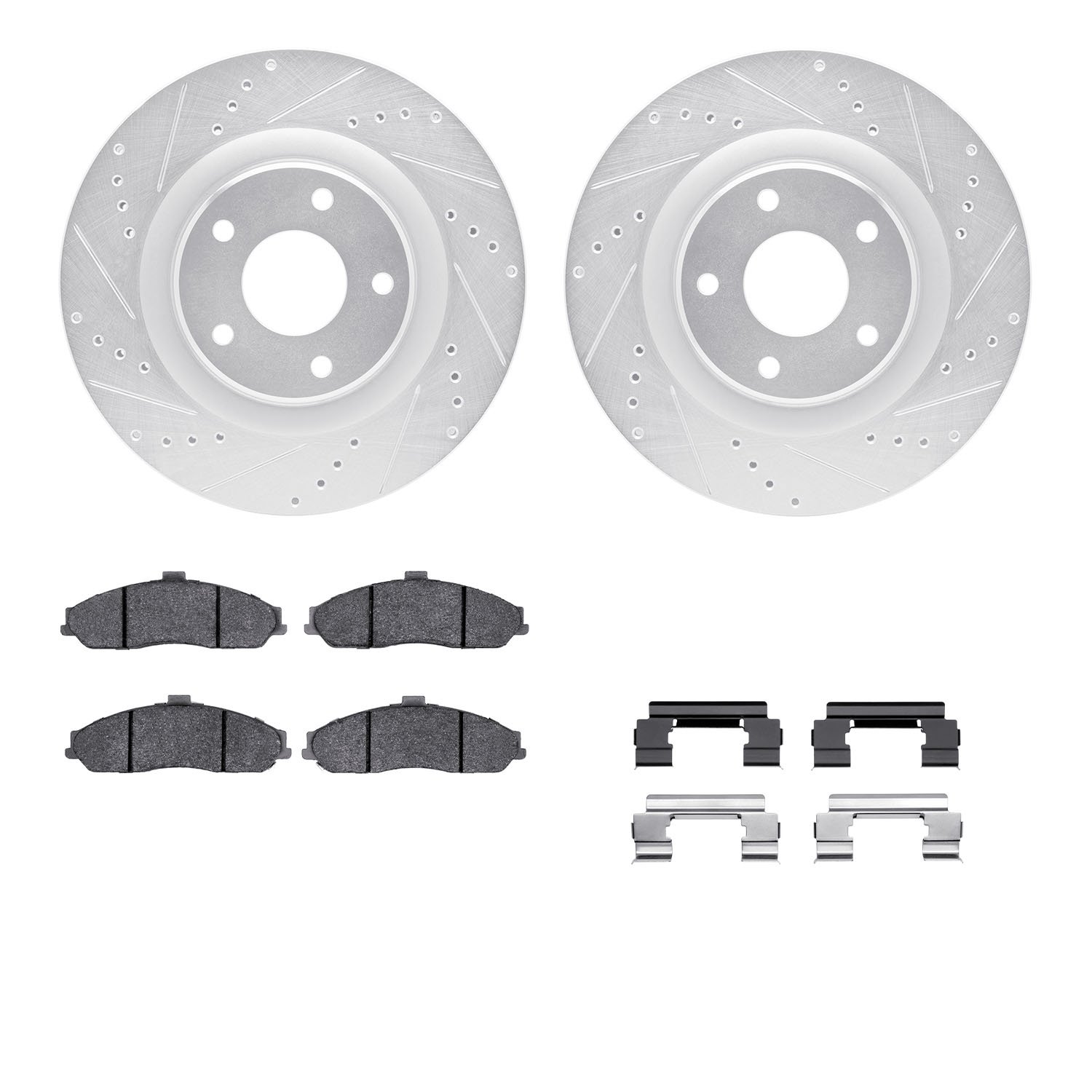 7312-46016 Drilled/Slotted Brake Rotor with 3000-Series Ceramic Brake Pads Kit & Hardware [Silver], 2005-2009 GM, Position: Fron