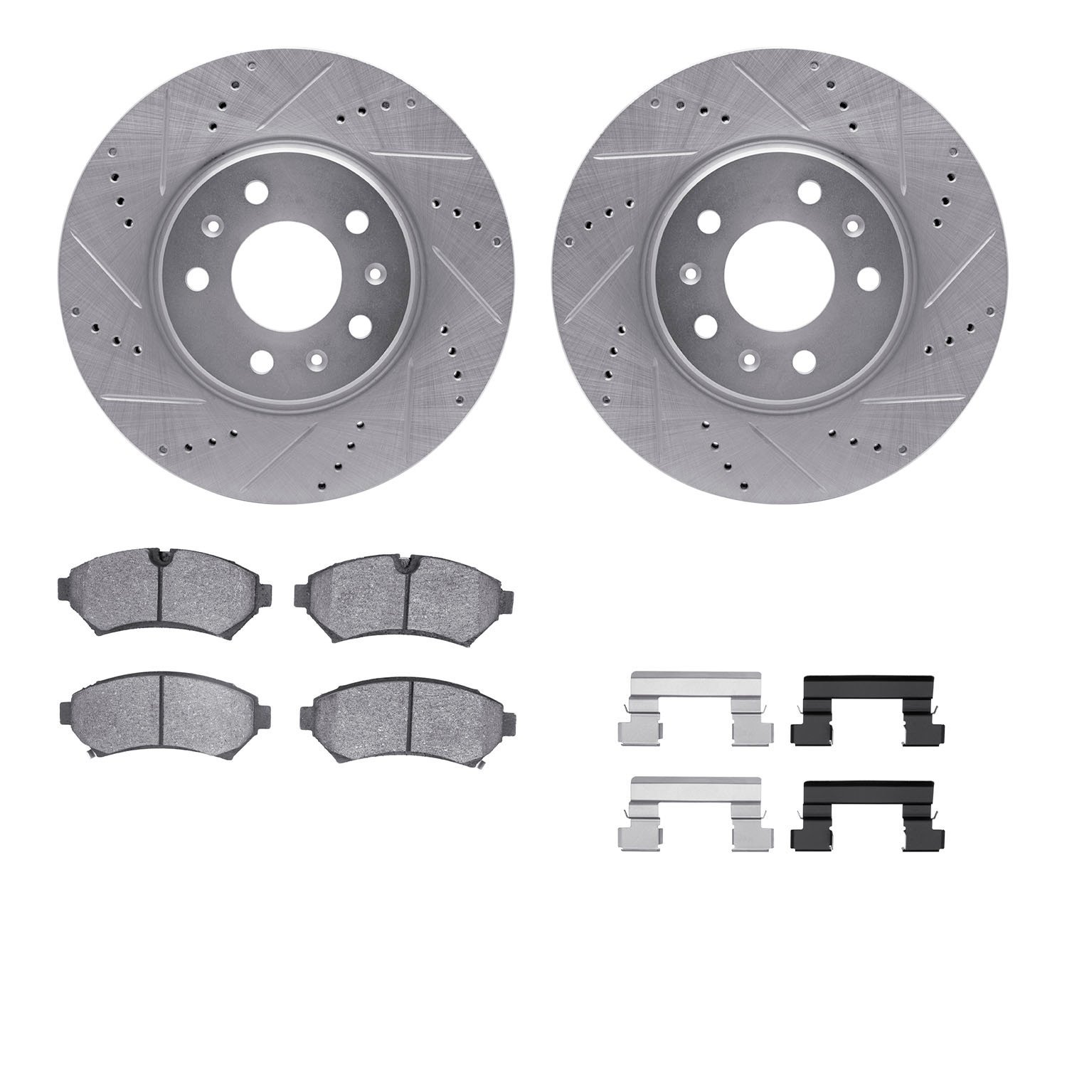 7312-46020 Drilled/Slotted Brake Rotor with 3000-Series Ceramic Brake Pads Kit & Hardware [Silver], 2003-2003 GM, Position: Fron