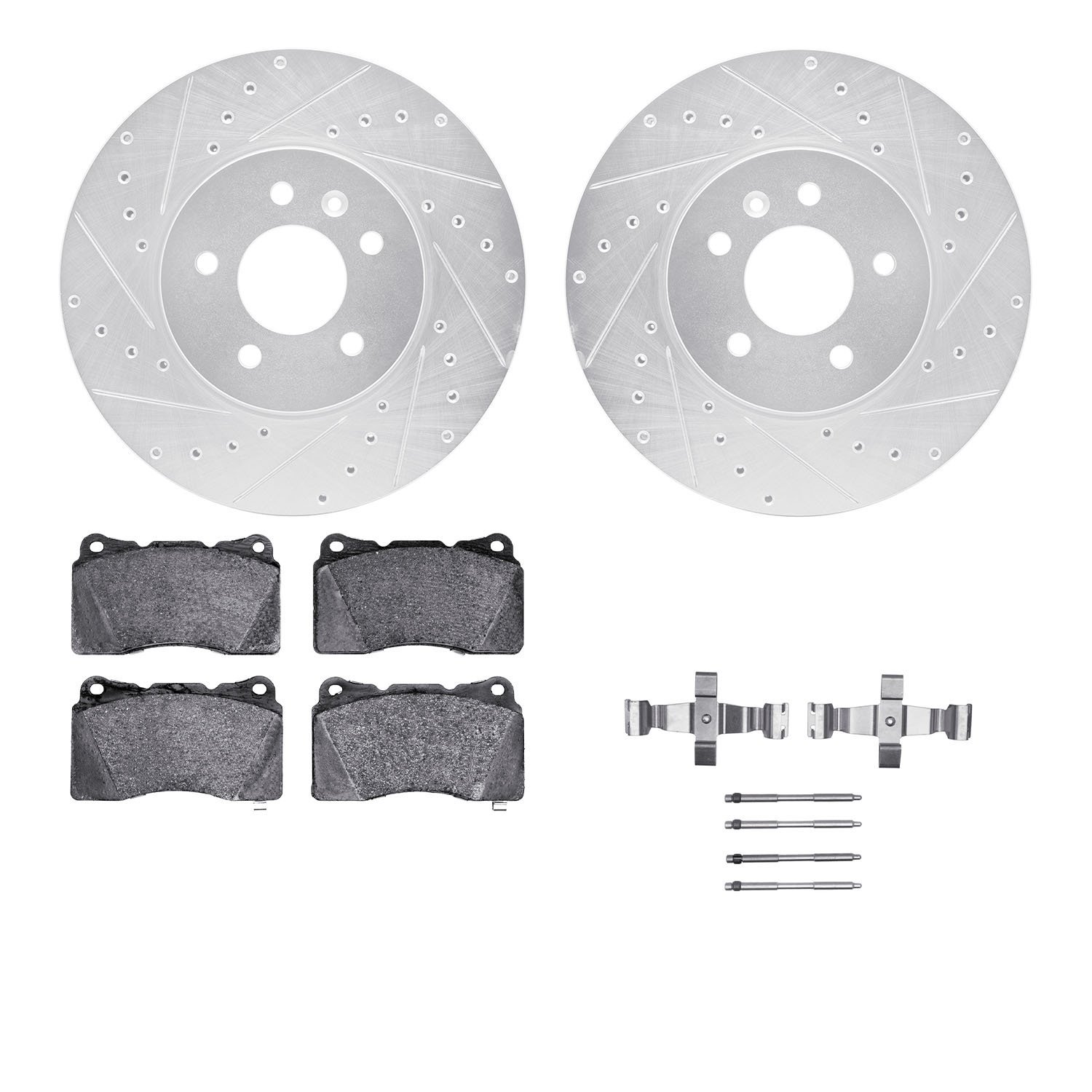7312-46027 Drilled/Slotted Brake Rotor with 3000-Series Ceramic Brake Pads Kit & Hardware [Silver], 2013-2019 GM, Position: Fron