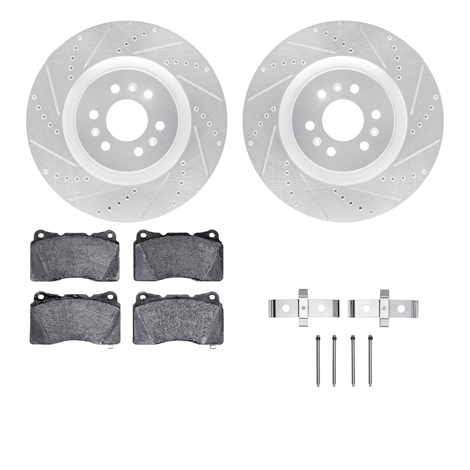 7312-46031 Drilled/Slotted Brake Rotor with 3000-Series Ceramic Brake Pads Kit & Hardware [Silver], 2004-2011 GM, Position: Fron