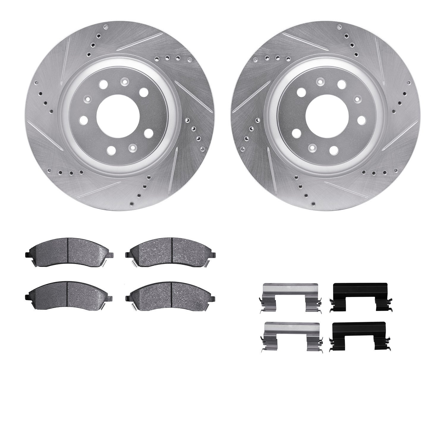 7312-46034 Drilled/Slotted Brake Rotor with 3000-Series Ceramic Brake Pads Kit & Hardware [Silver], 2004-2008 GM, Position: Fron