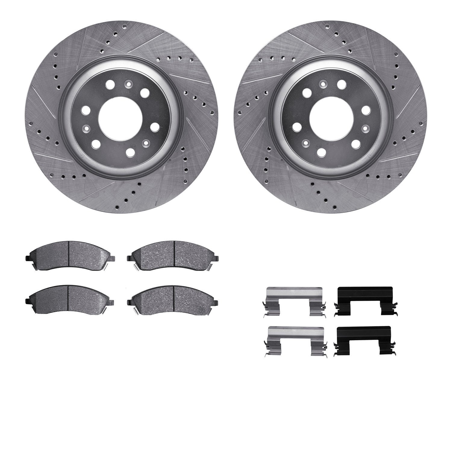 7312-46035 Drilled/Slotted Brake Rotor with 3000-Series Ceramic Brake Pads Kit & Hardware [Silver], 2004-2009 GM, Position: Fron