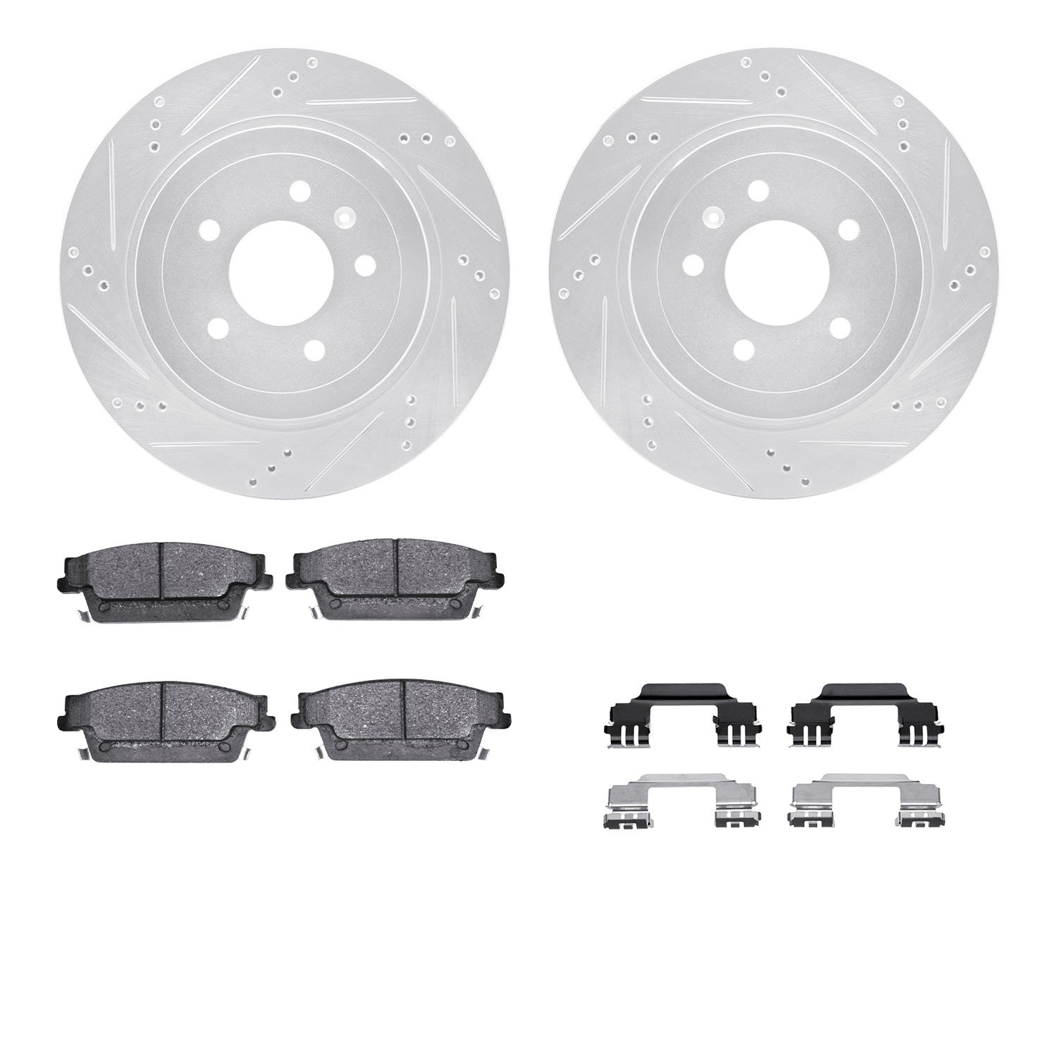 7312-46036 Drilled/Slotted Brake Rotor with 3000-Series Ceramic Brake Pads Kit & Hardware [Silver], 2005-2011 GM, Position: Rear