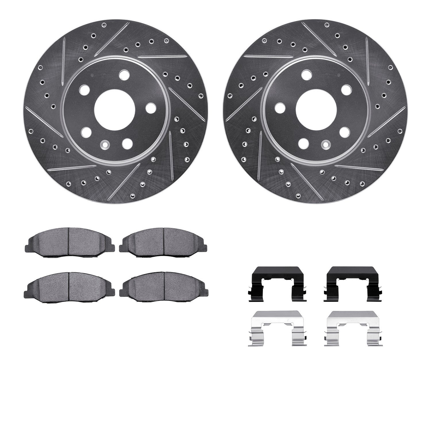 7312-46042 Drilled/Slotted Brake Rotor with 3000-Series Ceramic Brake Pads Kit & Hardware [Silver], 2008-2014 GM, Position: Fron