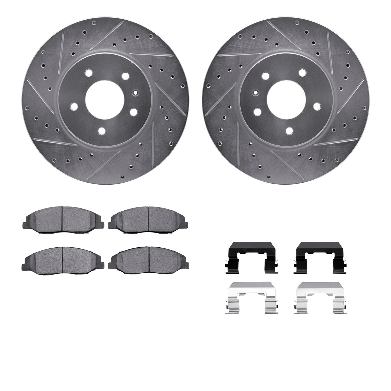 7312-46043 Drilled/Slotted Brake Rotor with 3000-Series Ceramic Brake Pads Kit & Hardware [Silver], 2009-2011 GM, Position: Fron