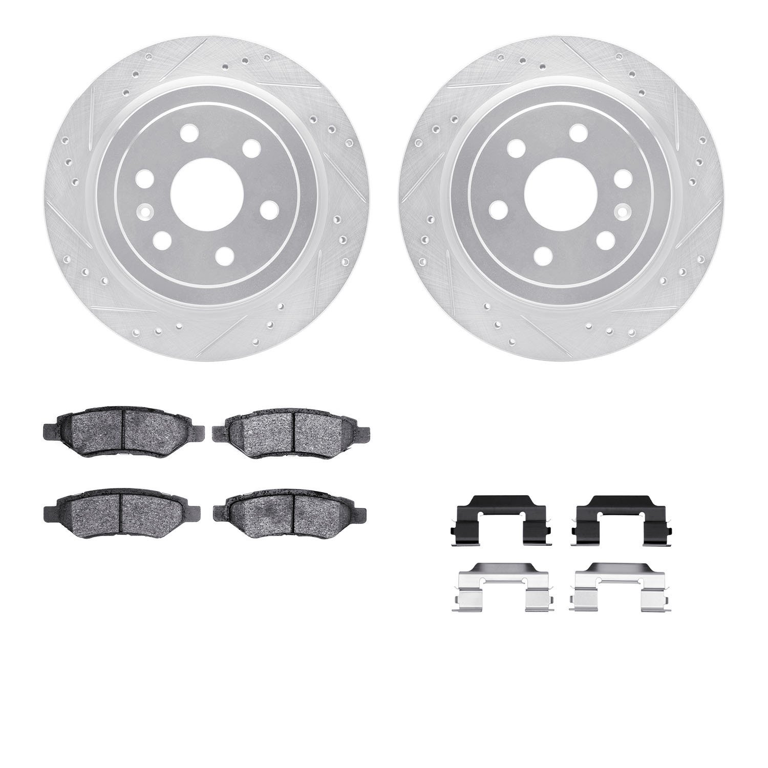 7312-46046 Drilled/Slotted Brake Rotor with 3000-Series Ceramic Brake Pads Kit & Hardware [Silver], 2010-2016 GM, Position: Rear