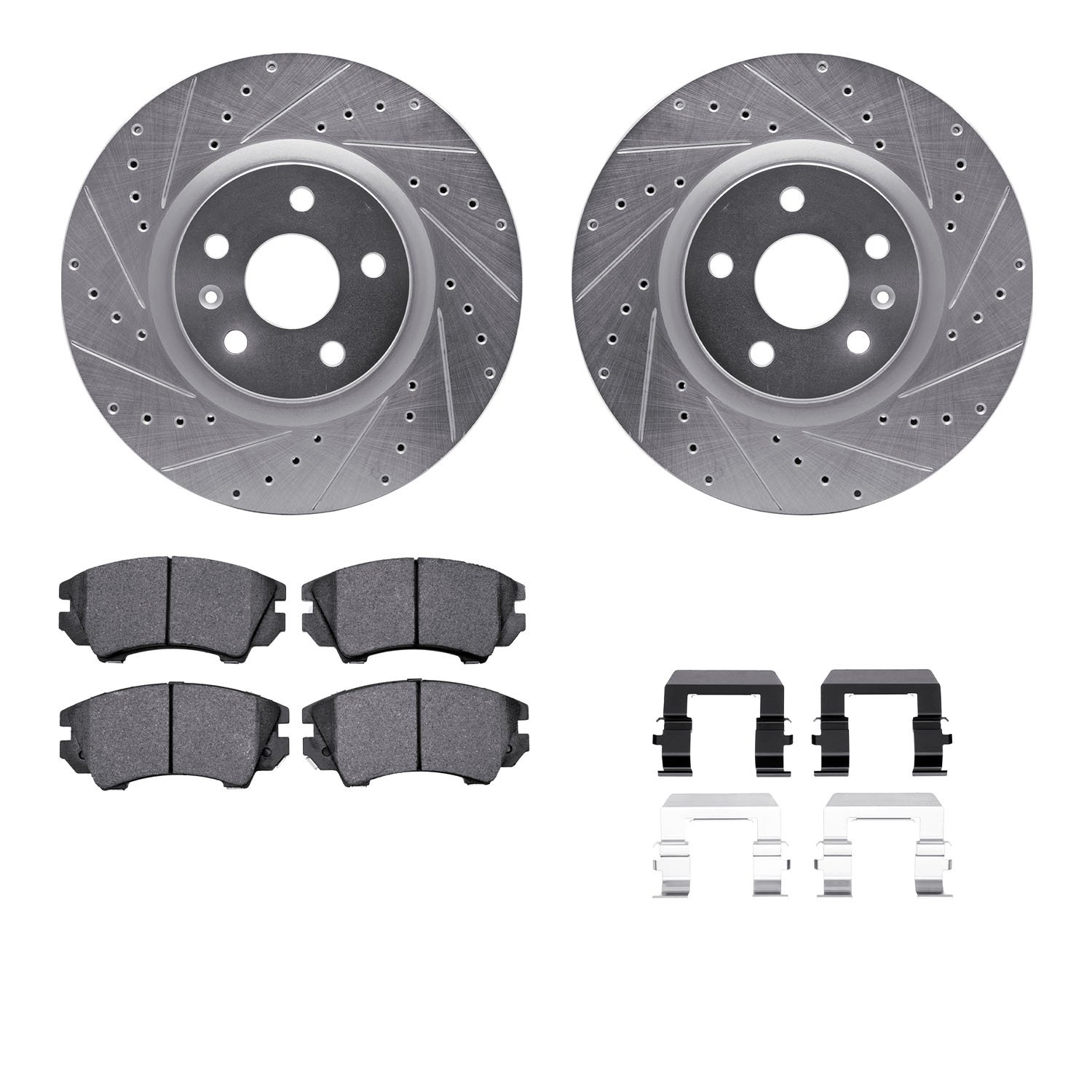 7312-46047 Drilled/Slotted Brake Rotor with 3000-Series Ceramic Brake Pads Kit & Hardware [Silver], 2011-2017 GM, Position: Fron