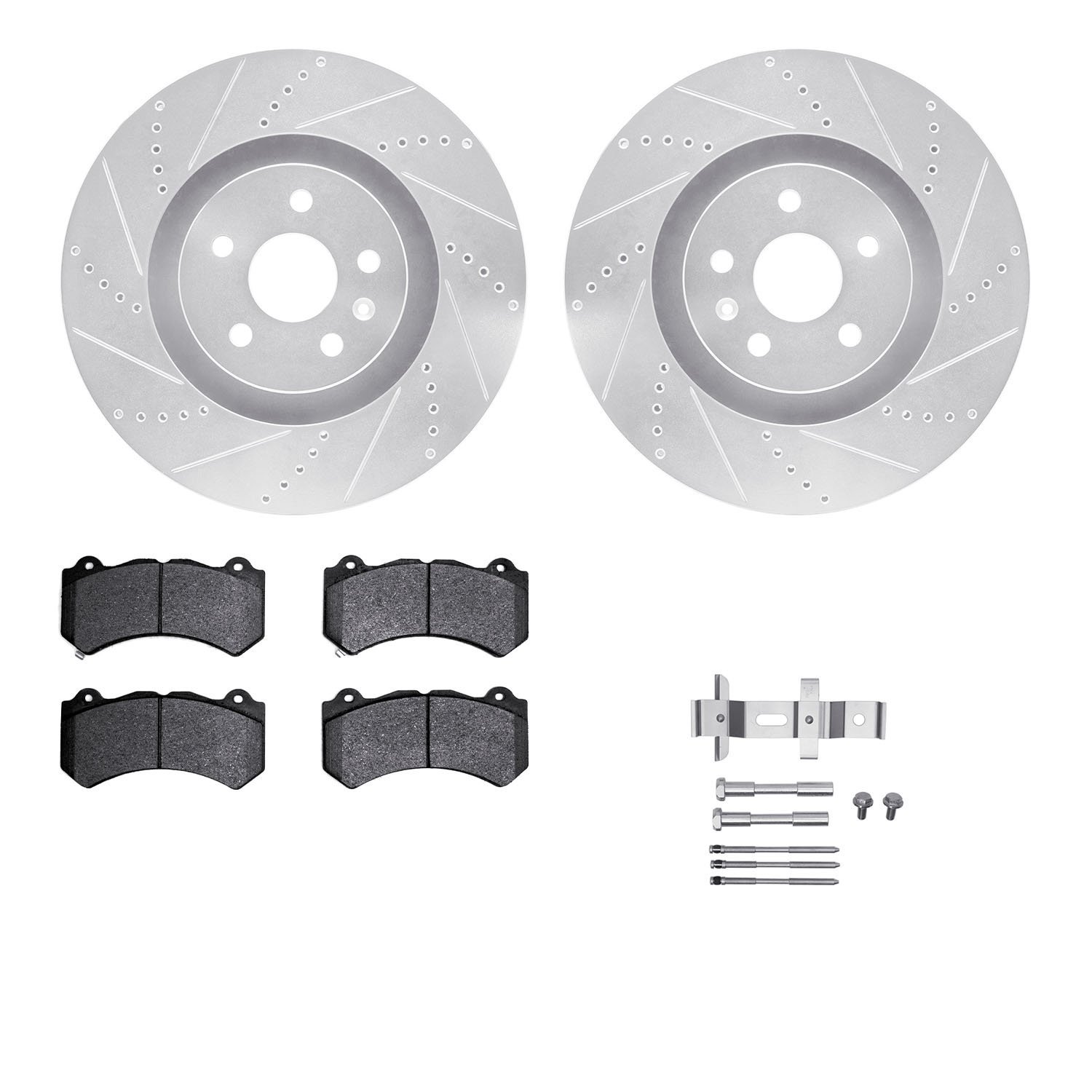 7312-46048 Drilled/Slotted Brake Rotor with 3000-Series Ceramic Brake Pads Kit & Hardware [Silver], 2009-2015 GM, Position: Fron