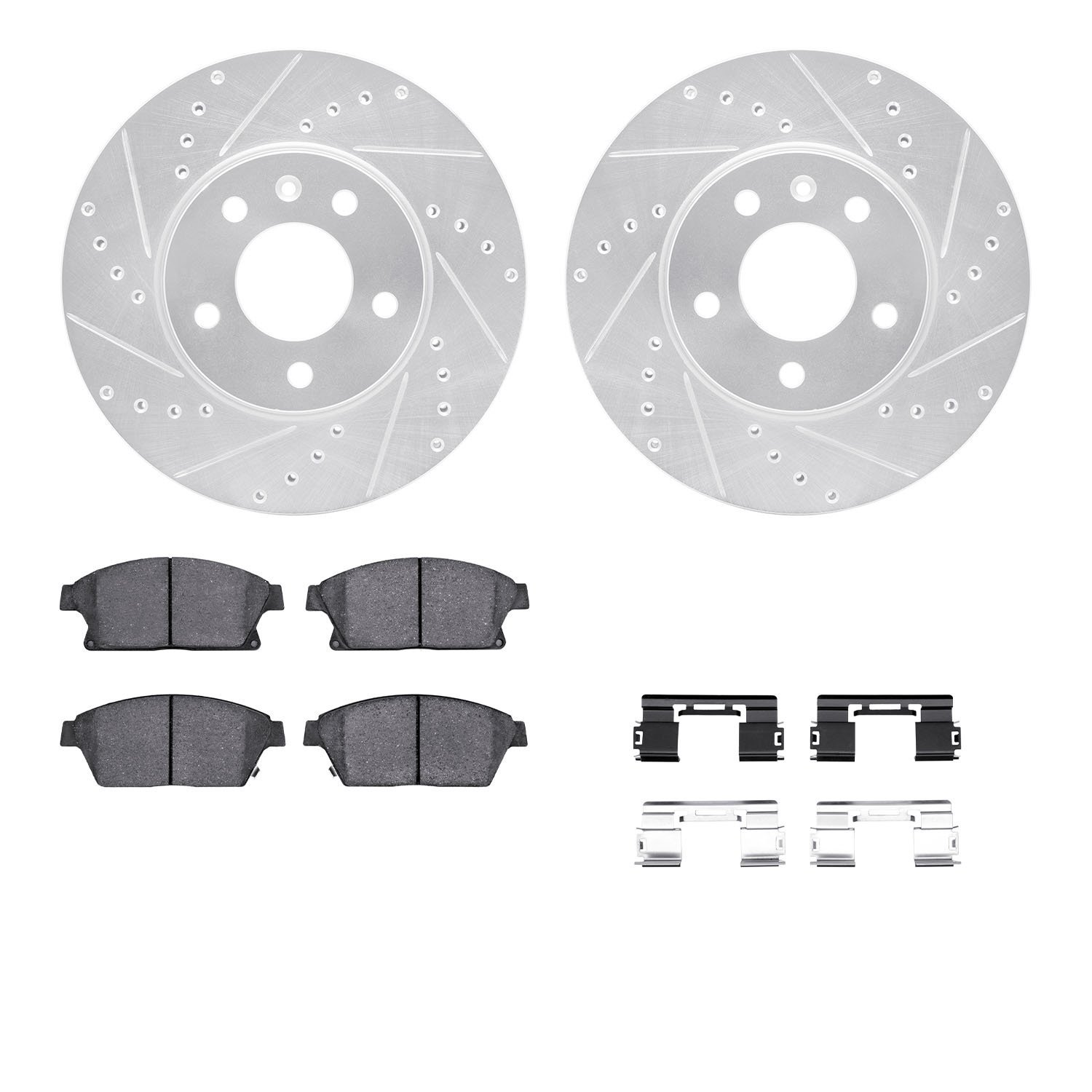 7312-46051 Drilled/Slotted Brake Rotor with 3000-Series Ceramic Brake Pads Kit & Hardware [Silver], 2013-2019 GM, Position: Fron