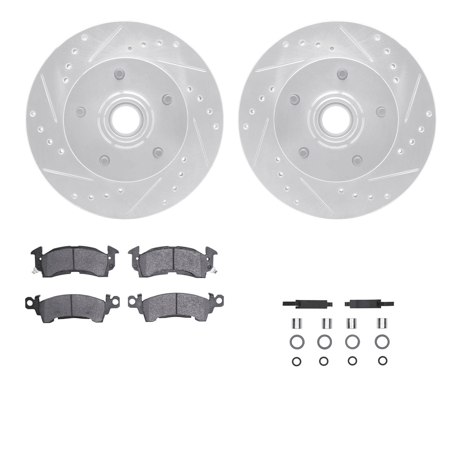 7312-47004 Drilled/Slotted Brake Rotor with 3000-Series Ceramic Brake Pads Kit & Hardware [Silver], 1969-1974 GM, Position: Fron
