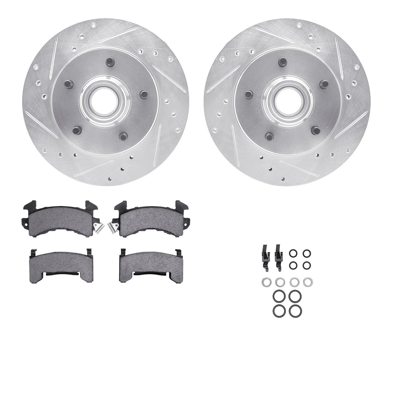 7312-47015 Drilled/Slotted Brake Rotor with 3000-Series Ceramic Brake Pads Kit & Hardware [Silver], 1982-1995 GM, Position: Fron