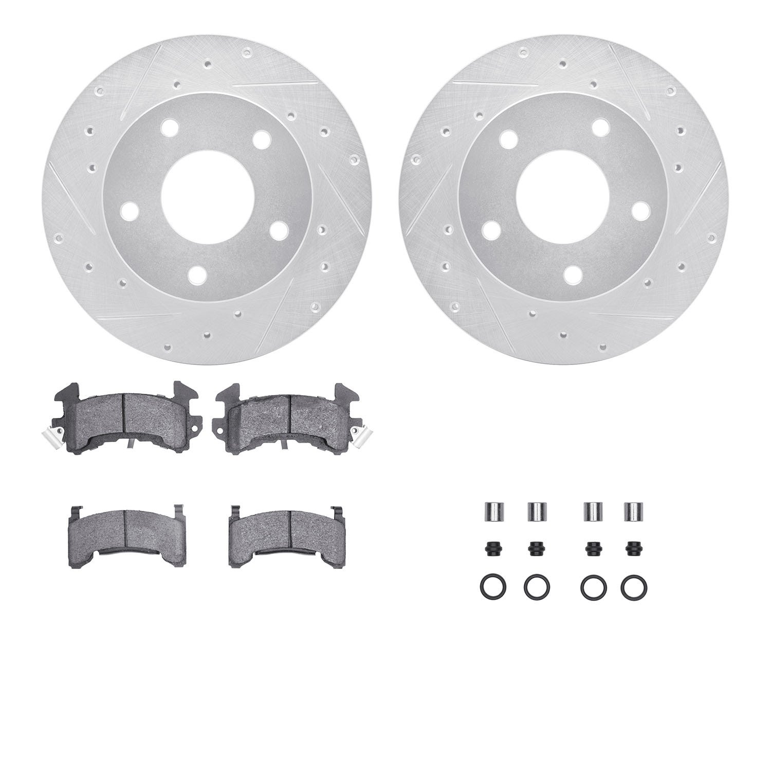 7312-47017 Drilled/Slotted Brake Rotor with 3000-Series Ceramic Brake Pads Kit & Hardware [Silver], 1982-1988 GM, Position: Rear