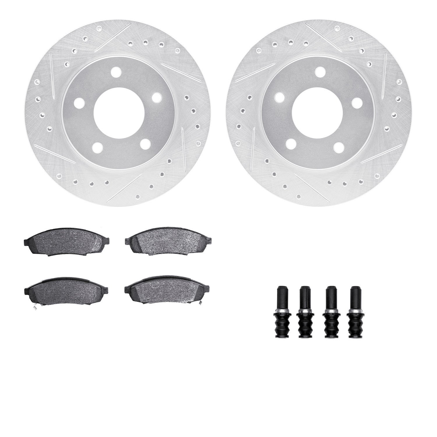 7312-47028 Drilled/Slotted Brake Rotor with 3000-Series Ceramic Brake Pads Kit & Hardware [Silver], 1988-1996 GM, Position: Fron
