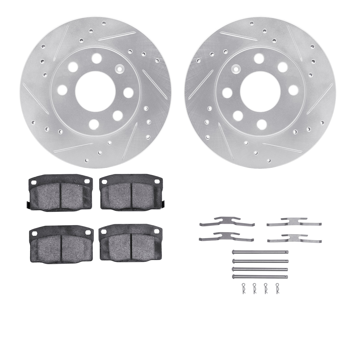 7312-47029 Drilled/Slotted Brake Rotor with 3000-Series Ceramic Brake Pads Kit & Hardware [Silver], 1988-1993 GM, Position: Fron