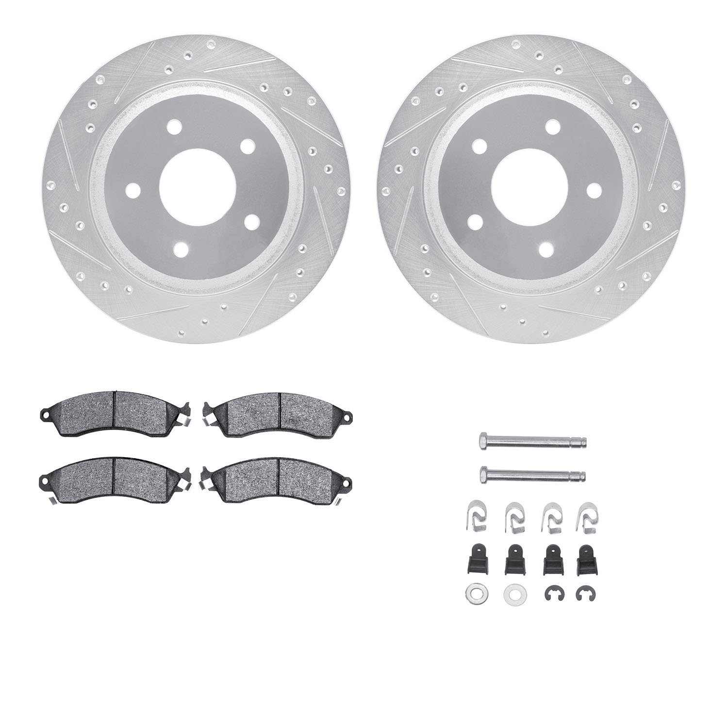 7312-47030 Drilled/Slotted Brake Rotor with 3000-Series Ceramic Brake Pads Kit & Hardware [Silver], 1988-1994 GM, Position: Fron