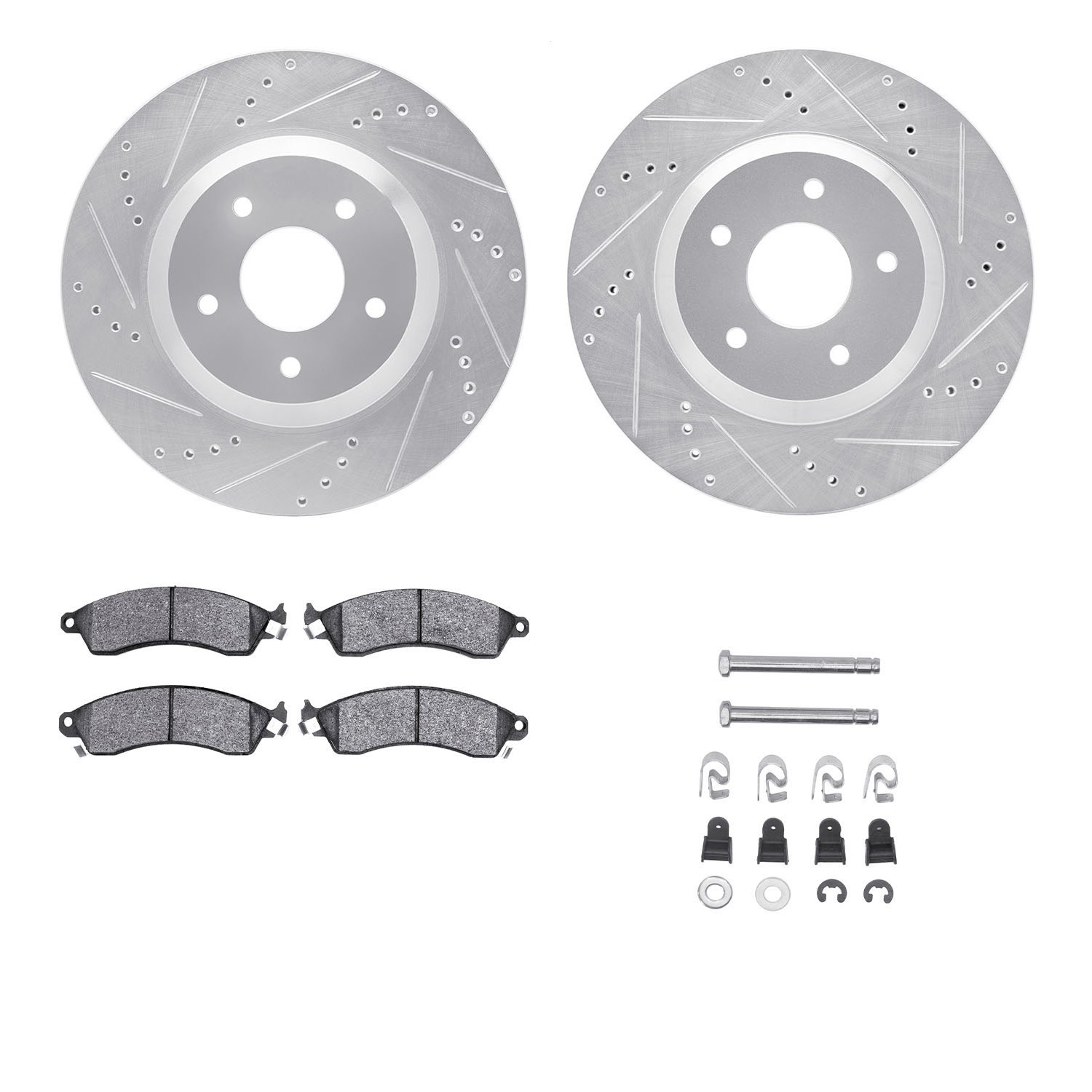 7312-47031 Drilled/Slotted Brake Rotor with 3000-Series Ceramic Brake Pads Kit & Hardware [Silver], 1988-1996 GM, Position: Fron