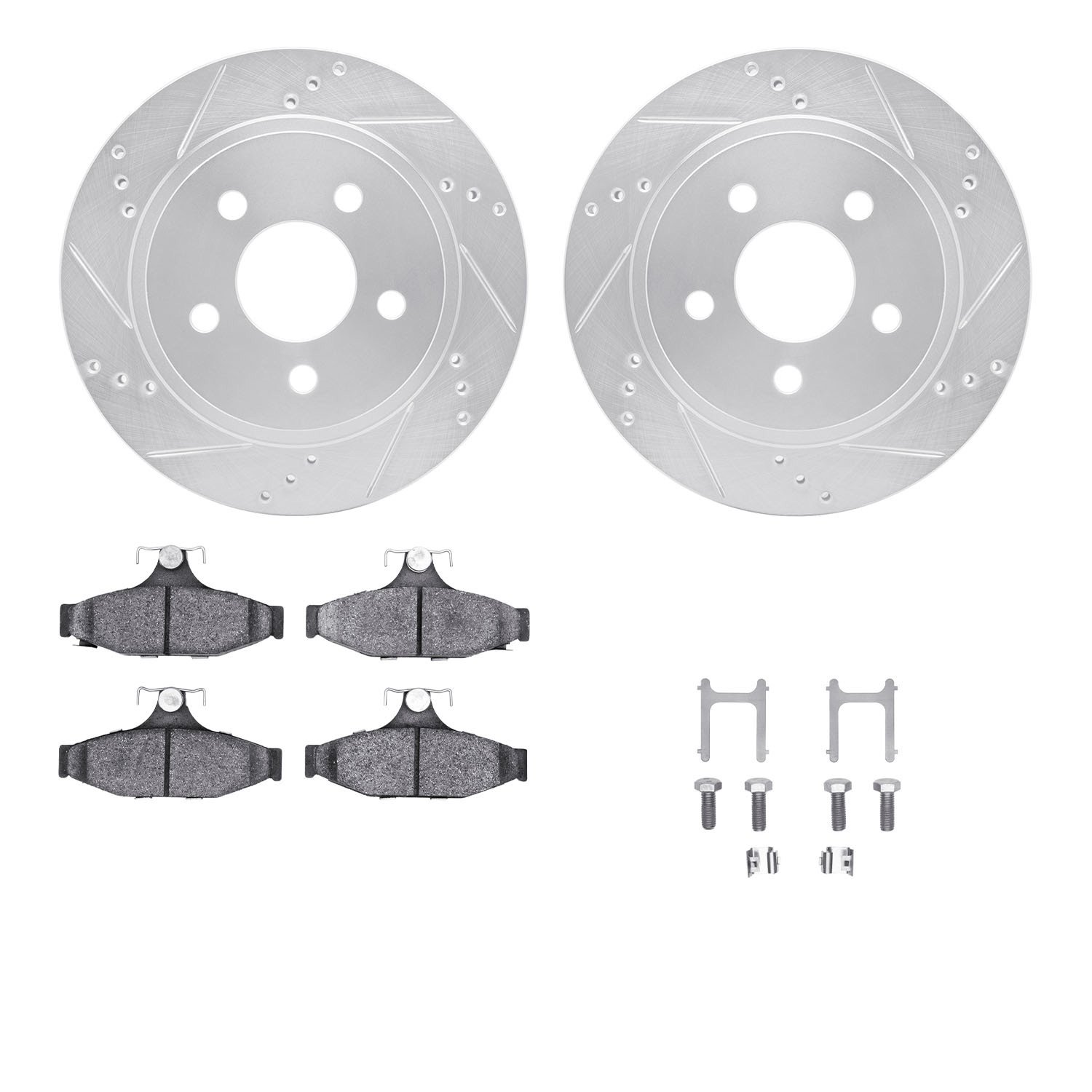 7312-47034 Drilled/Slotted Brake Rotor with 3000-Series Ceramic Brake Pads Kit & Hardware [Silver], 1993-1997 GM, Position: Rear