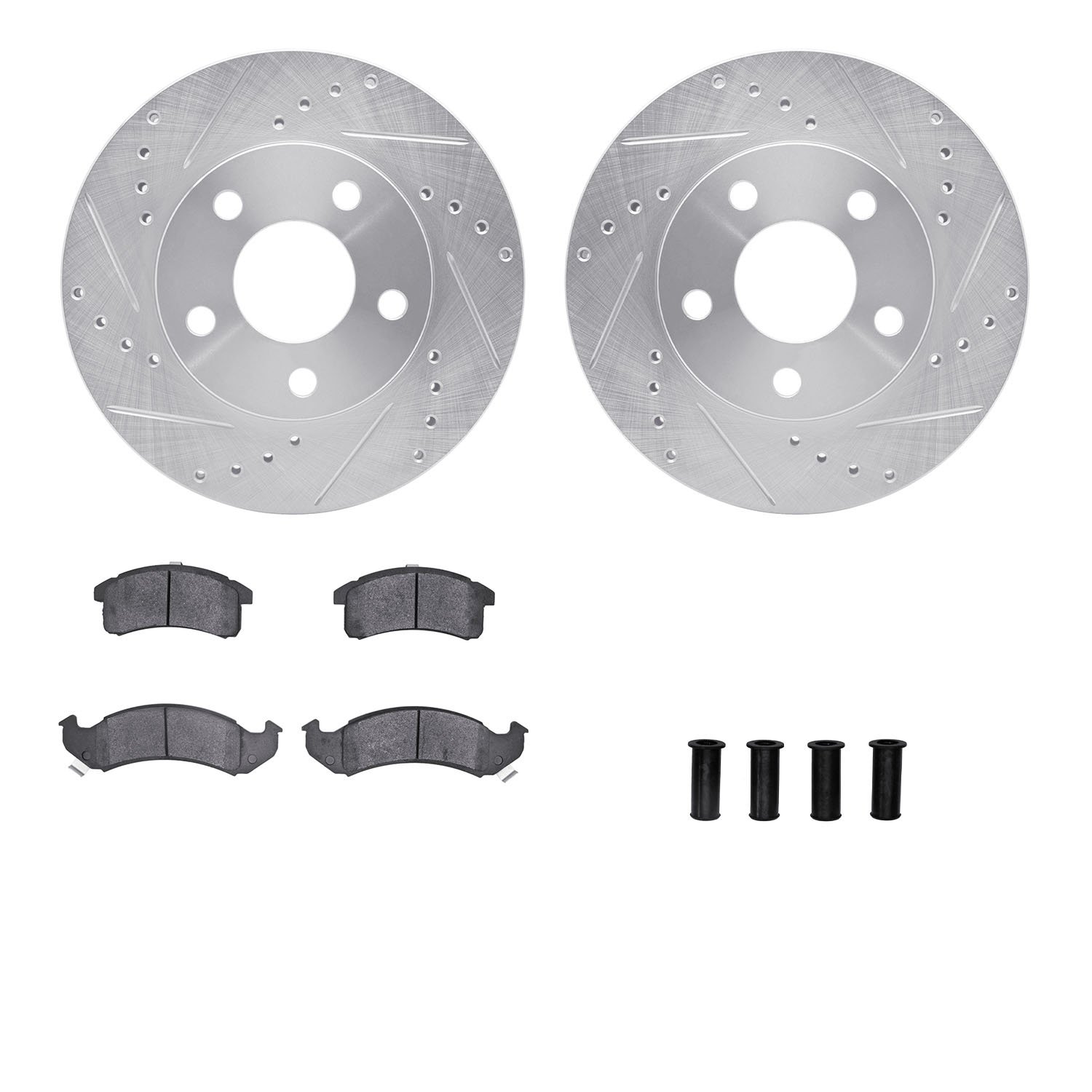 7312-47036 Drilled/Slotted Brake Rotor with 3000-Series Ceramic Brake Pads Kit & Hardware [Silver], 1991-1993 GM, Position: Fron