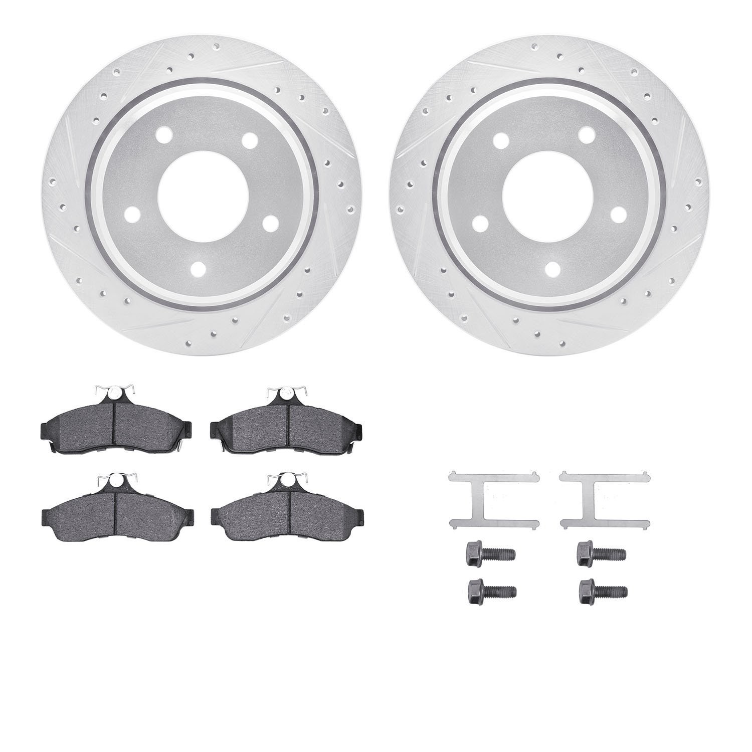 7312-47042 Drilled/Slotted Brake Rotor with 3000-Series Ceramic Brake Pads Kit & Hardware [Silver], 1994-1996 GM, Position: Rear