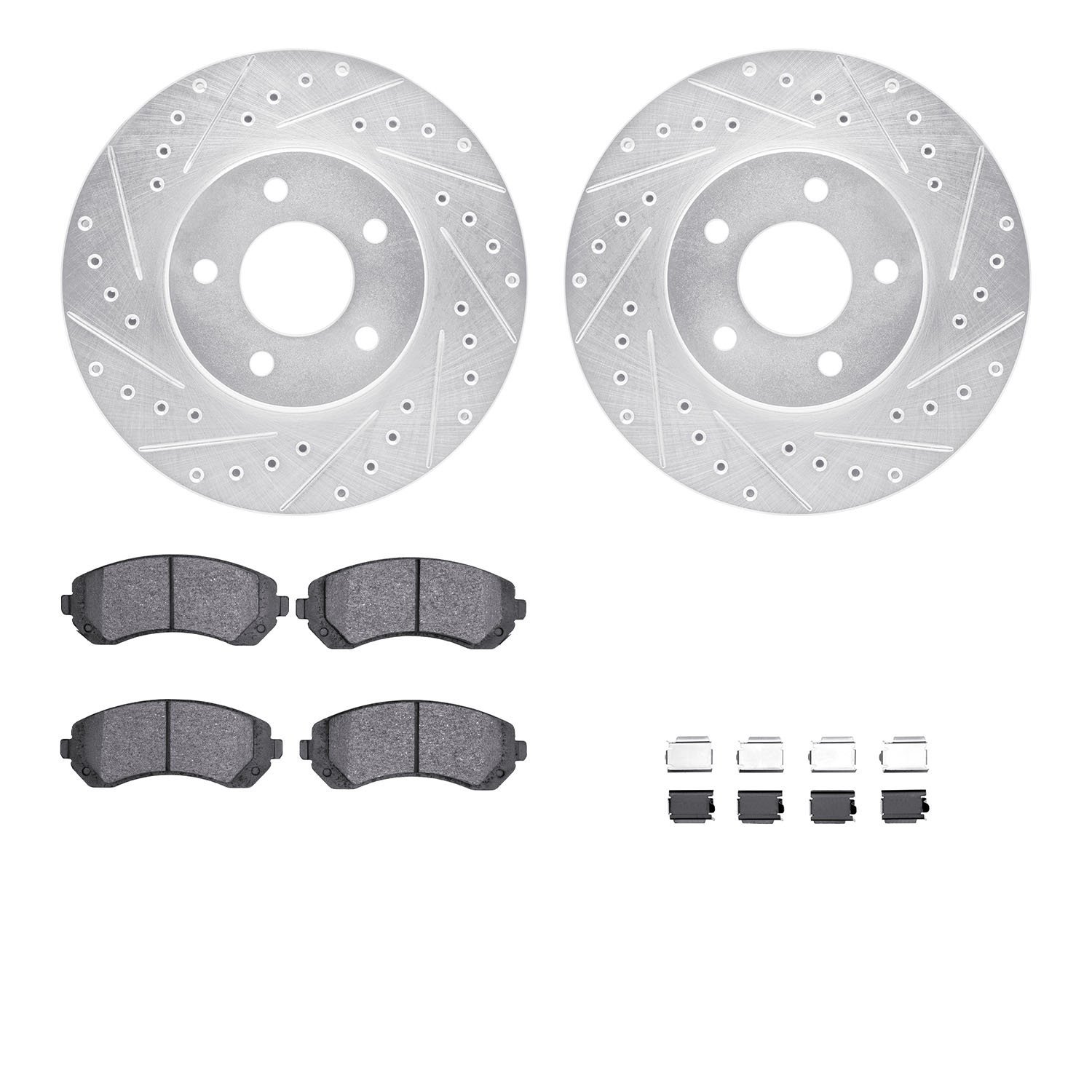7312-47047 Drilled/Slotted Brake Rotor with 3000-Series Ceramic Brake Pads Kit & Hardware [Silver], 2001-2007 GM, Position: Fron