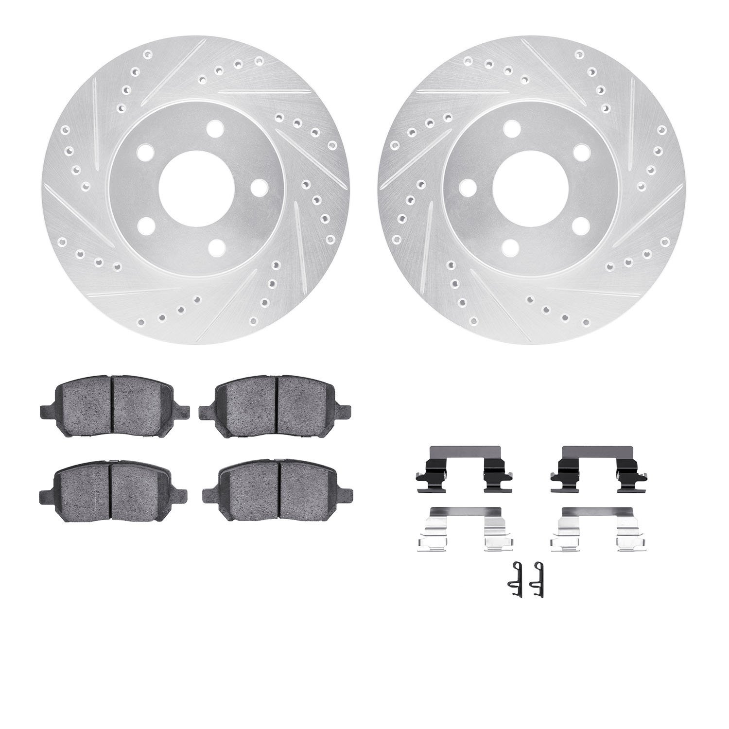 7312-47048 Drilled/Slotted Brake Rotor with 3000-Series Ceramic Brake Pads Kit & Hardware [Silver], 2007-2010 GM, Position: Fron