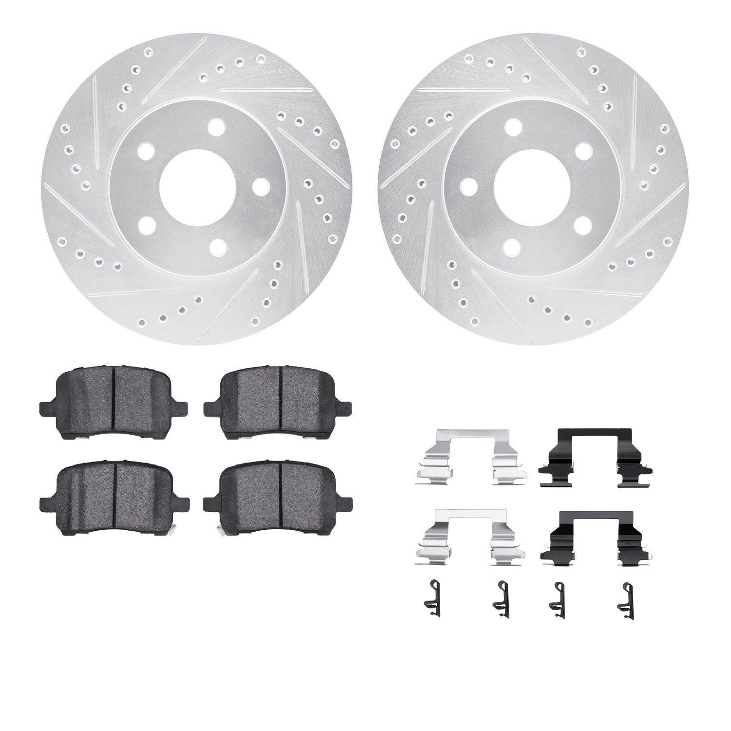 7312-47053 Drilled/Slotted Brake Rotor with 3000-Series Ceramic Brake Pads Kit & Hardware [Silver], 2008-2008 GM, Position: Fron