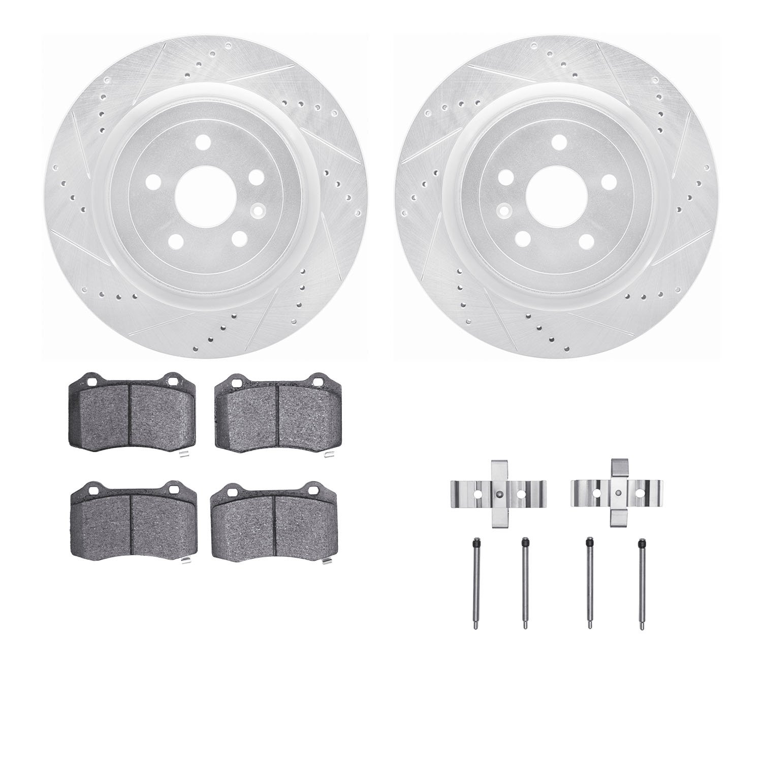 7312-47054 Drilled/Slotted Brake Rotor with 3000-Series Ceramic Brake Pads Kit & Hardware [Silver], Fits Select GM, Position: Re