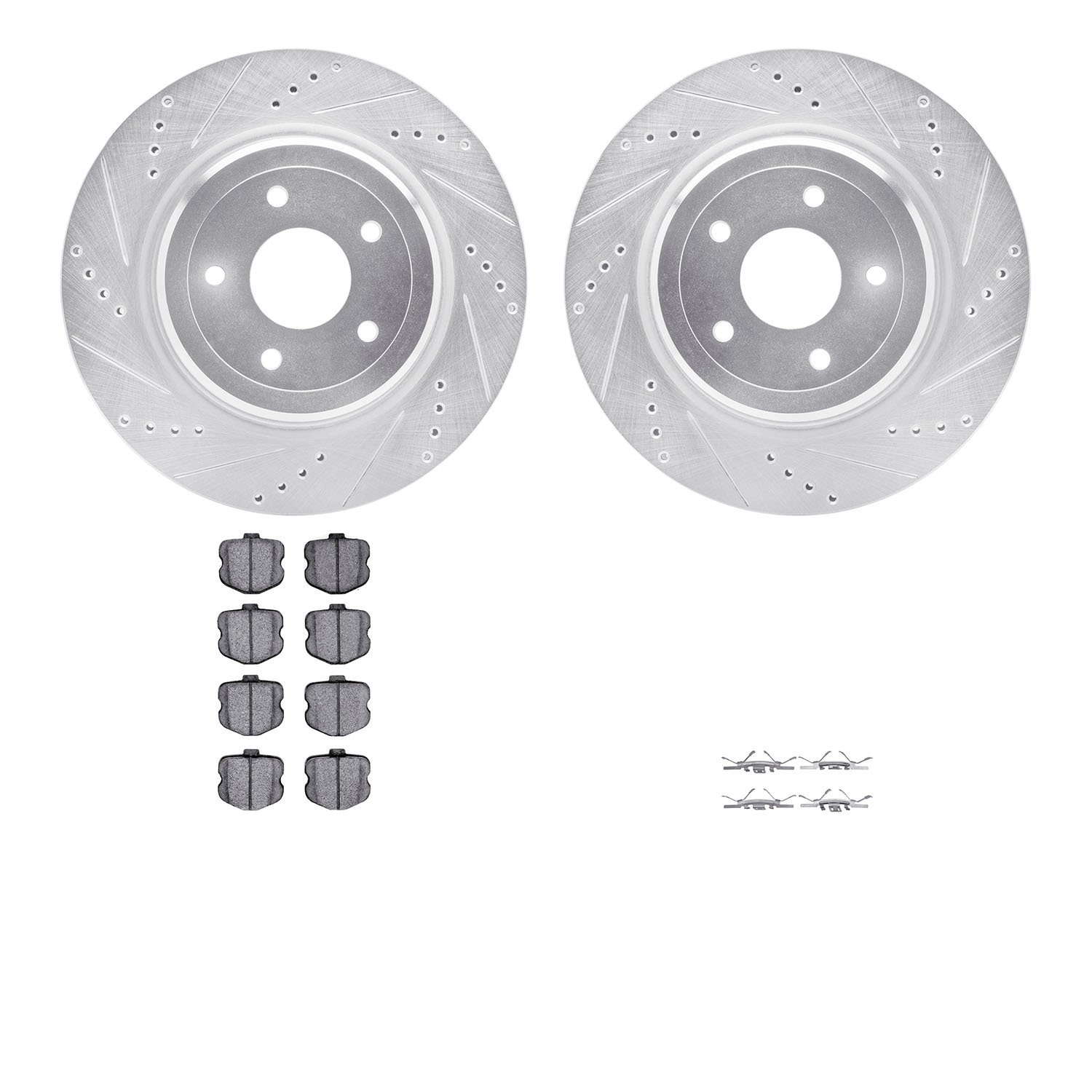 7312-47059 Drilled/Slotted Brake Rotor with 3000-Series Ceramic Brake Pads Kit & Hardware [Silver], 2006-2013 GM, Position: Rear