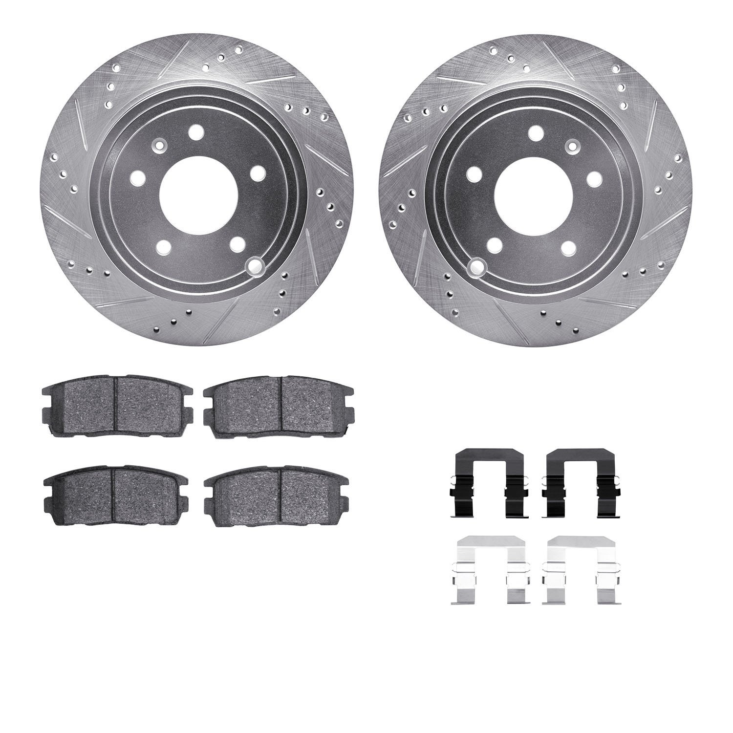 7312-47061 Drilled/Slotted Brake Rotor with 3000-Series Ceramic Brake Pads Kit & Hardware [Silver], 2007-2015 GM, Position: Rear