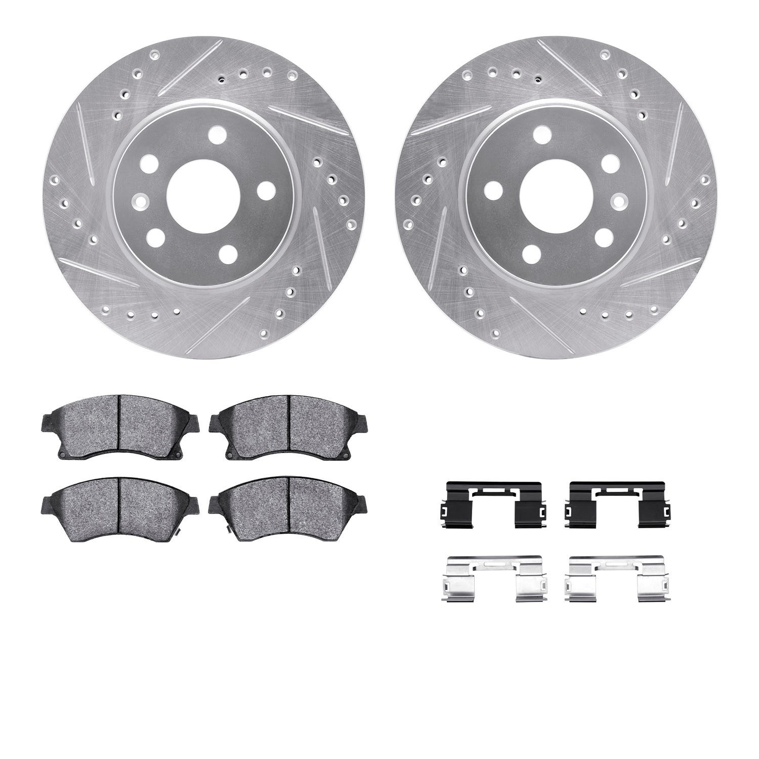 7312-47065 Drilled/Slotted Brake Rotor with 3000-Series Ceramic Brake Pads Kit & Hardware [Silver], 2011-2017 GM, Position: Fron