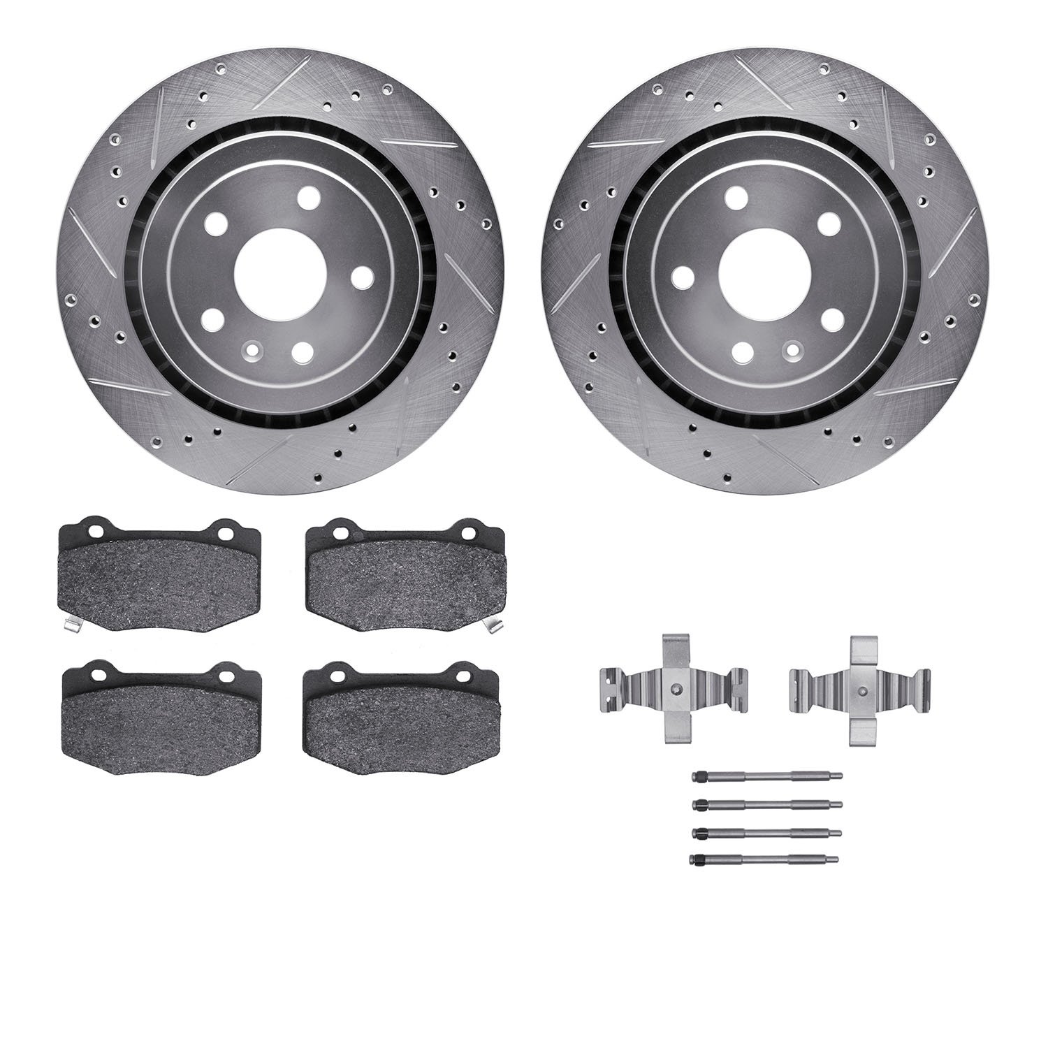 7312-47068 Drilled/Slotted Brake Rotor with 3000-Series Ceramic Brake Pads Kit & Hardware [Silver], Fits Select GM, Position: Re
