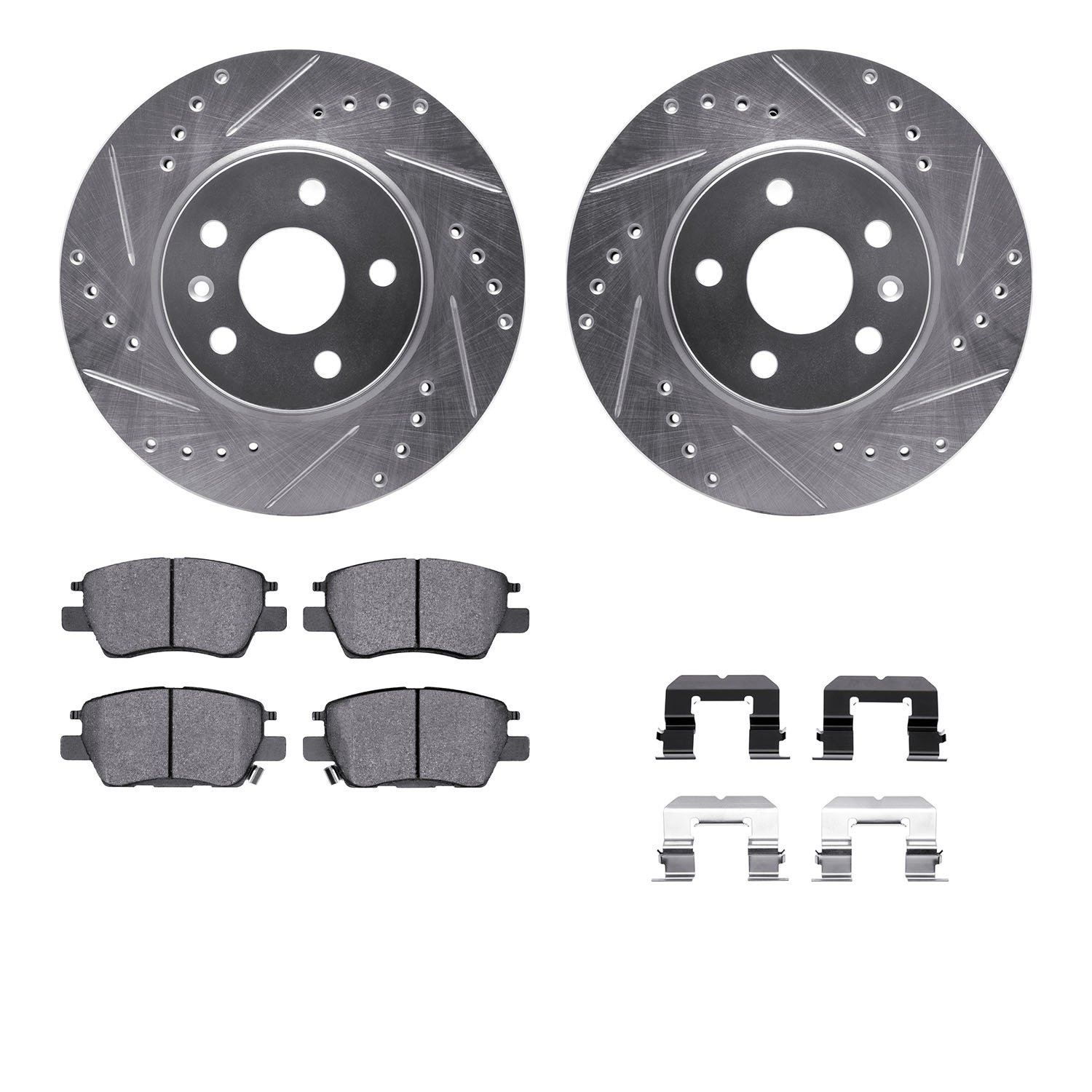 7312-47071 Drilled/Slotted Brake Rotor with 3000-Series Ceramic Brake Pads Kit & Hardware [Silver], Fits Select GM, Position: Fr