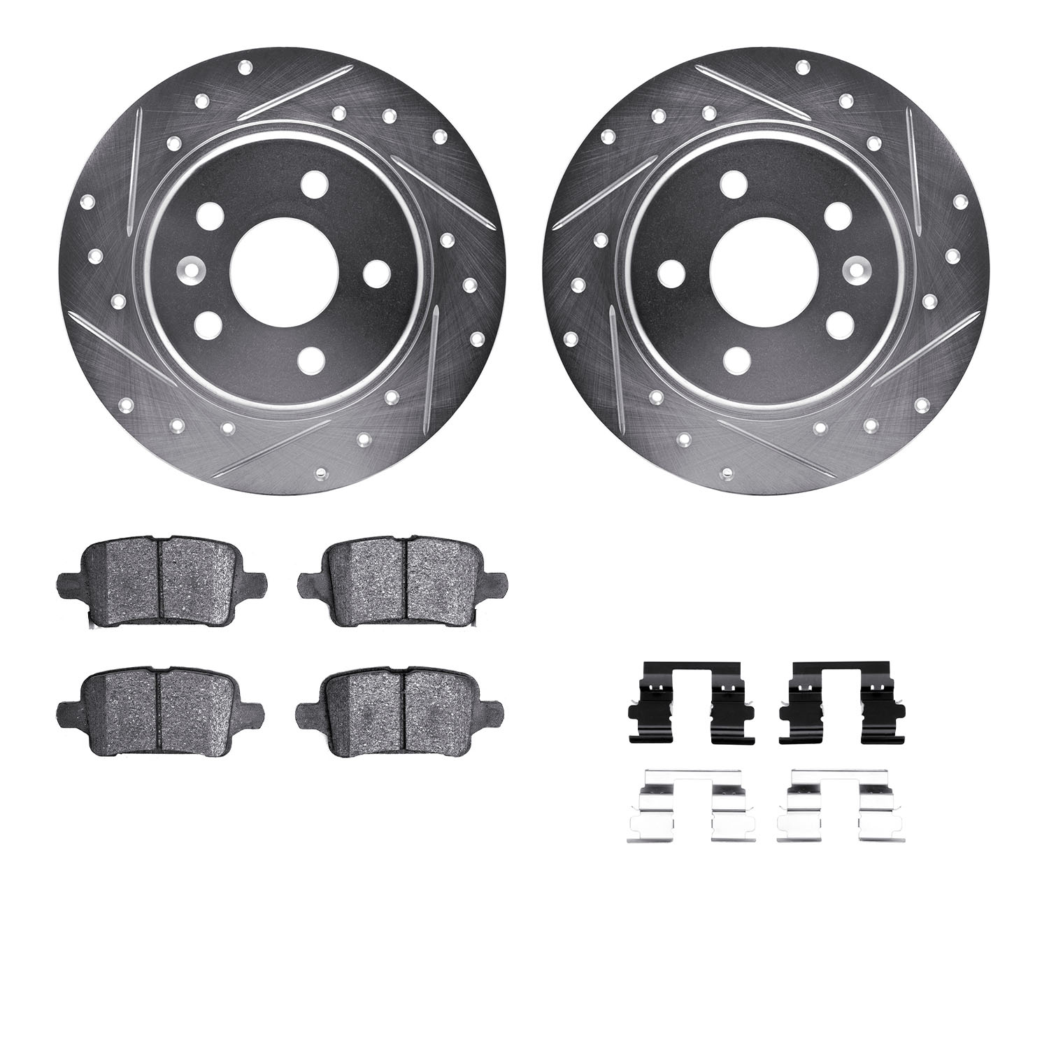7312-47072 Drilled/Slotted Brake Rotor with 3000-Series Ceramic Brake Pads Kit & Hardware [Silver], Fits Select GM, Position: Re