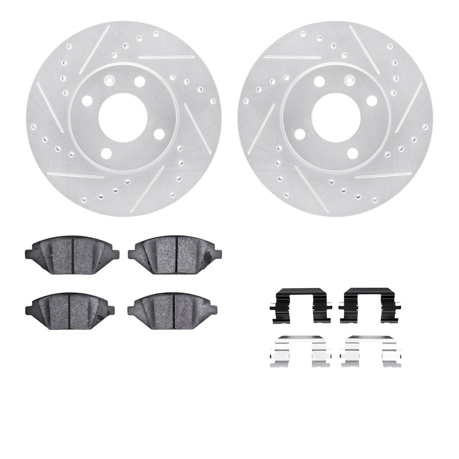 7312-47074 Drilled/Slotted Brake Rotor with 3000-Series Ceramic Brake Pads Kit & Hardware [Silver], Fits Select GM, Position: Fr