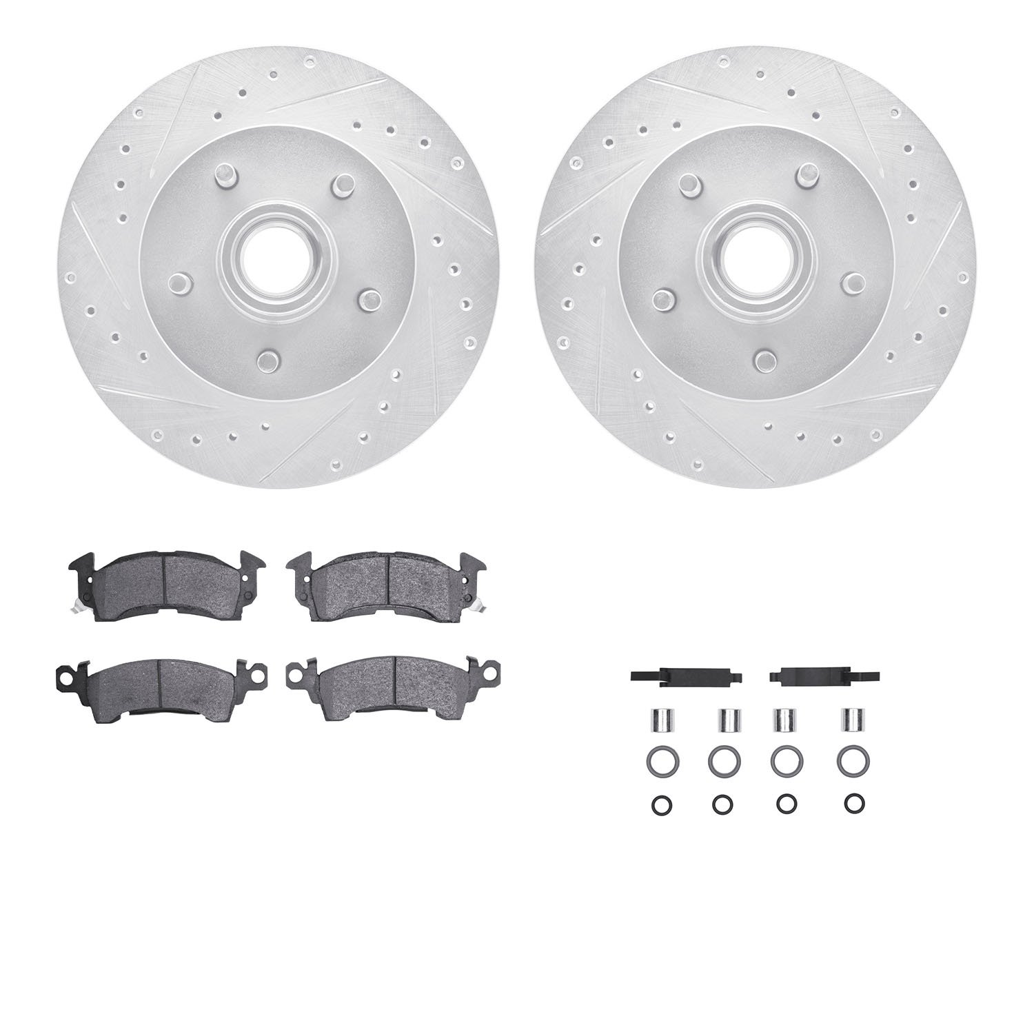 7312-48003 Drilled/Slotted Brake Rotor with 3000-Series Ceramic Brake Pads Kit & Hardware [Silver], 1983-1992 GM, Position: Fron