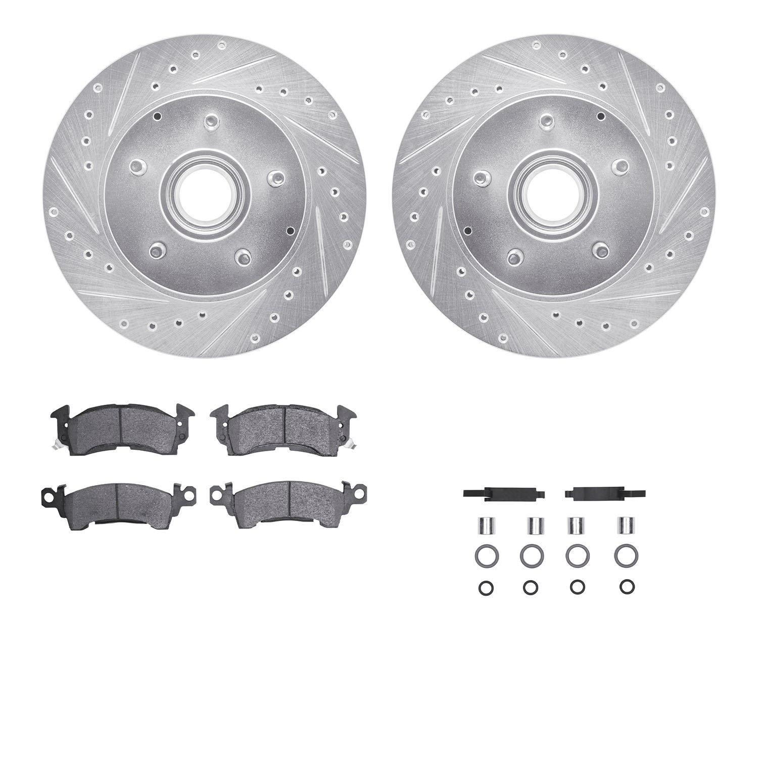 7312-48006 Drilled/Slotted Brake Rotor with 3000-Series Ceramic Brake Pads Kit & Hardware [Silver], 1993-1995 GM, Position: Fron