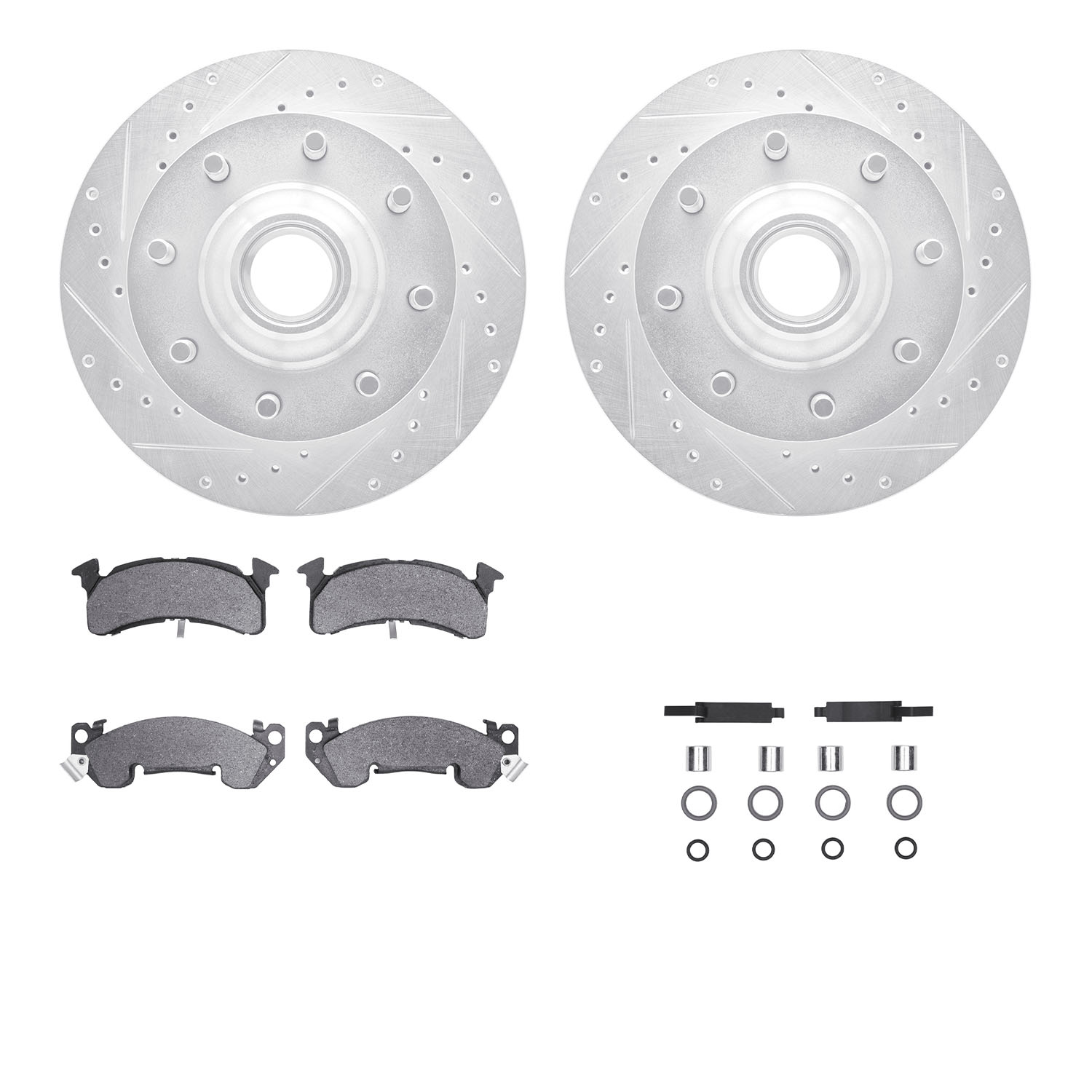 7312-48010 Drilled/Slotted Brake Rotor with 3000-Series Ceramic Brake Pads Kit & Hardware [Silver], 1978-1993 GM, Position: Fron