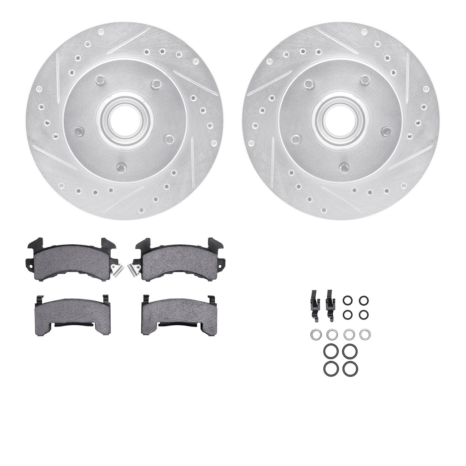 7312-48015 Drilled/Slotted Brake Rotor with 3000-Series Ceramic Brake Pads Kit & Hardware [Silver], 1991-2003 GM, Position: Fron