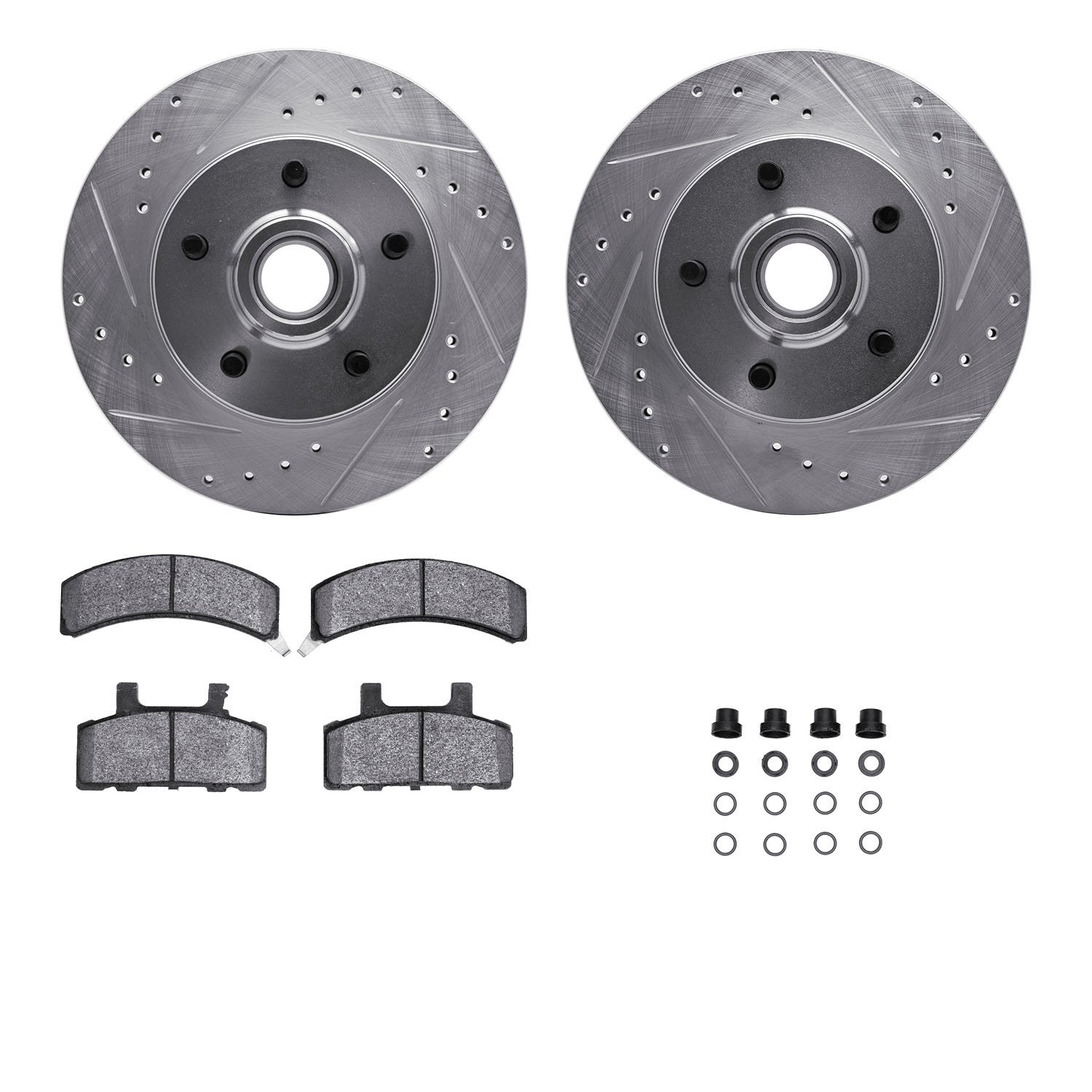 7312-48018 Drilled/Slotted Brake Rotor with 3000-Series Ceramic Brake Pads Kit & Hardware [Silver], 1988-1991 GM, Position: Fron